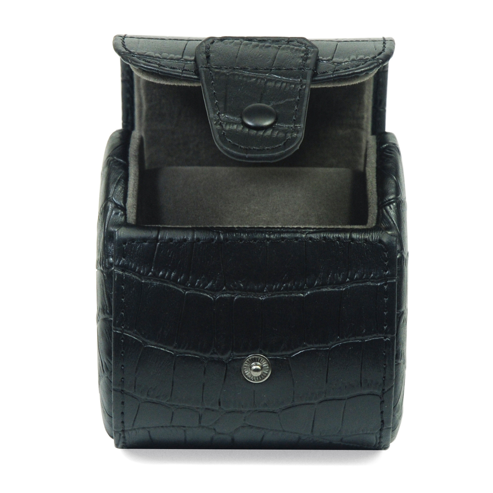 Travel Watch Roll Case for 1 in Black Genuine Leather