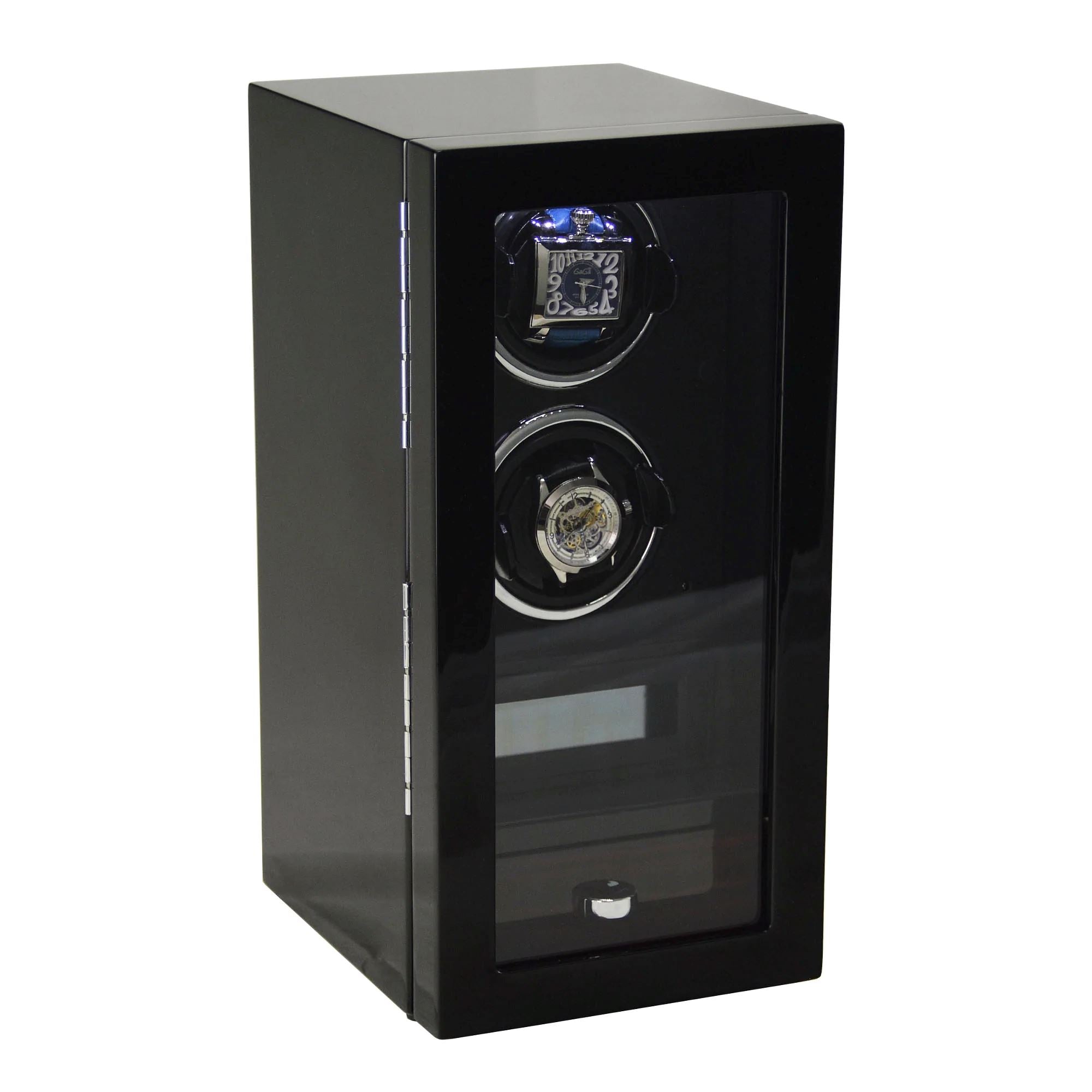 Yarra Duo Watch Winder for 2 + Drawer with Fingerprint Lock Watch Winder Boxes Clinks