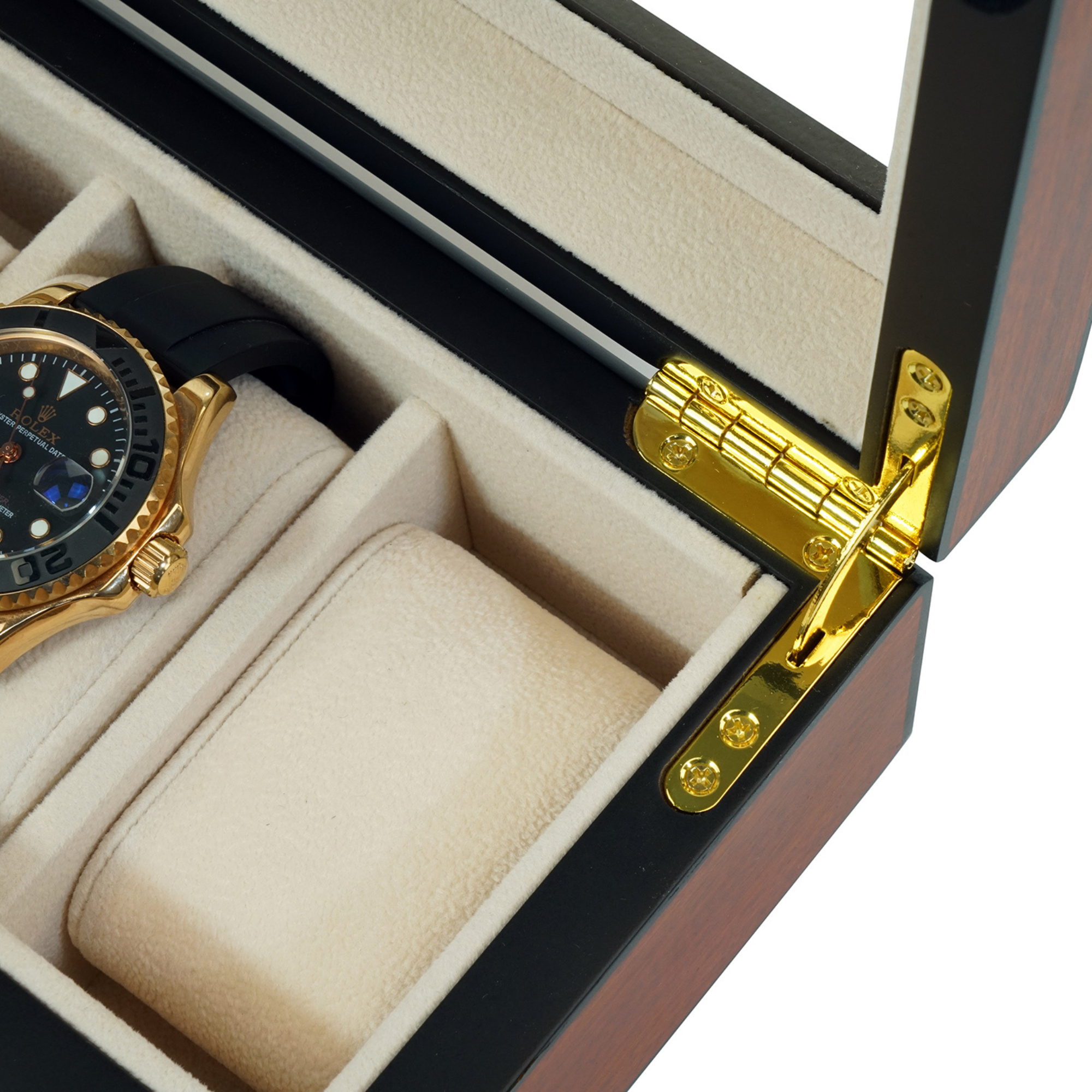 6 Slots Wooden Watch Box With Glass Window