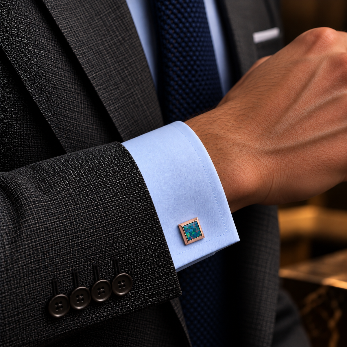 Opal Rose Gold Square Cufflinks