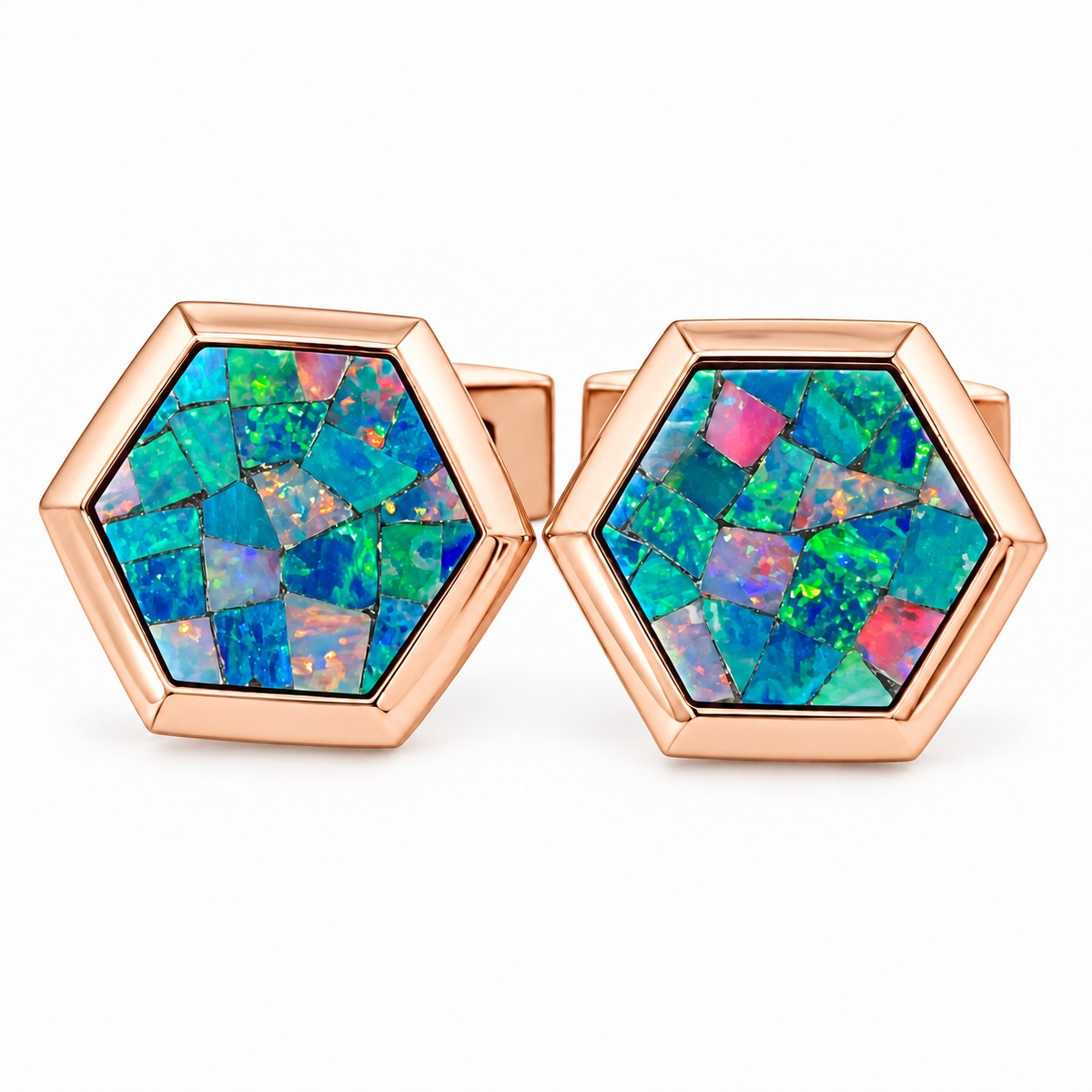 Opal Rose Gold Hex Cufflinks