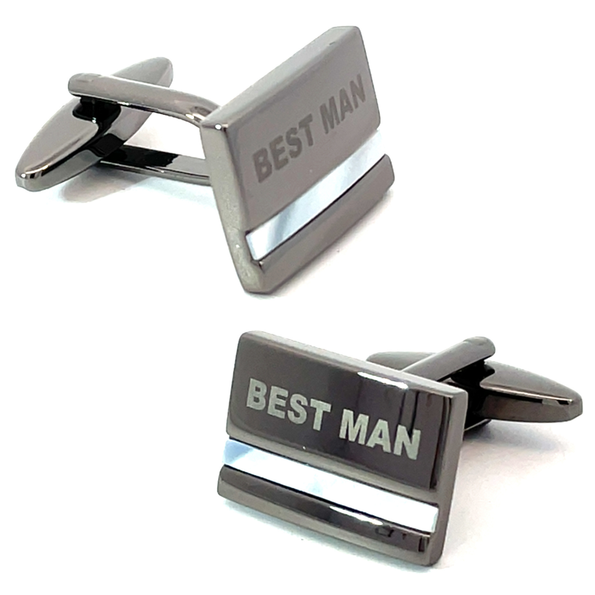 Best Man Laser Etched Mother of Pearl Gunmetal Wedding Cufflinks