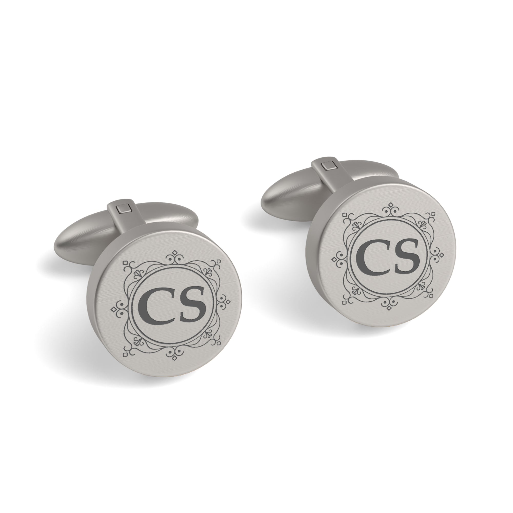 Decorated Round Initials Engraved Cufflinks