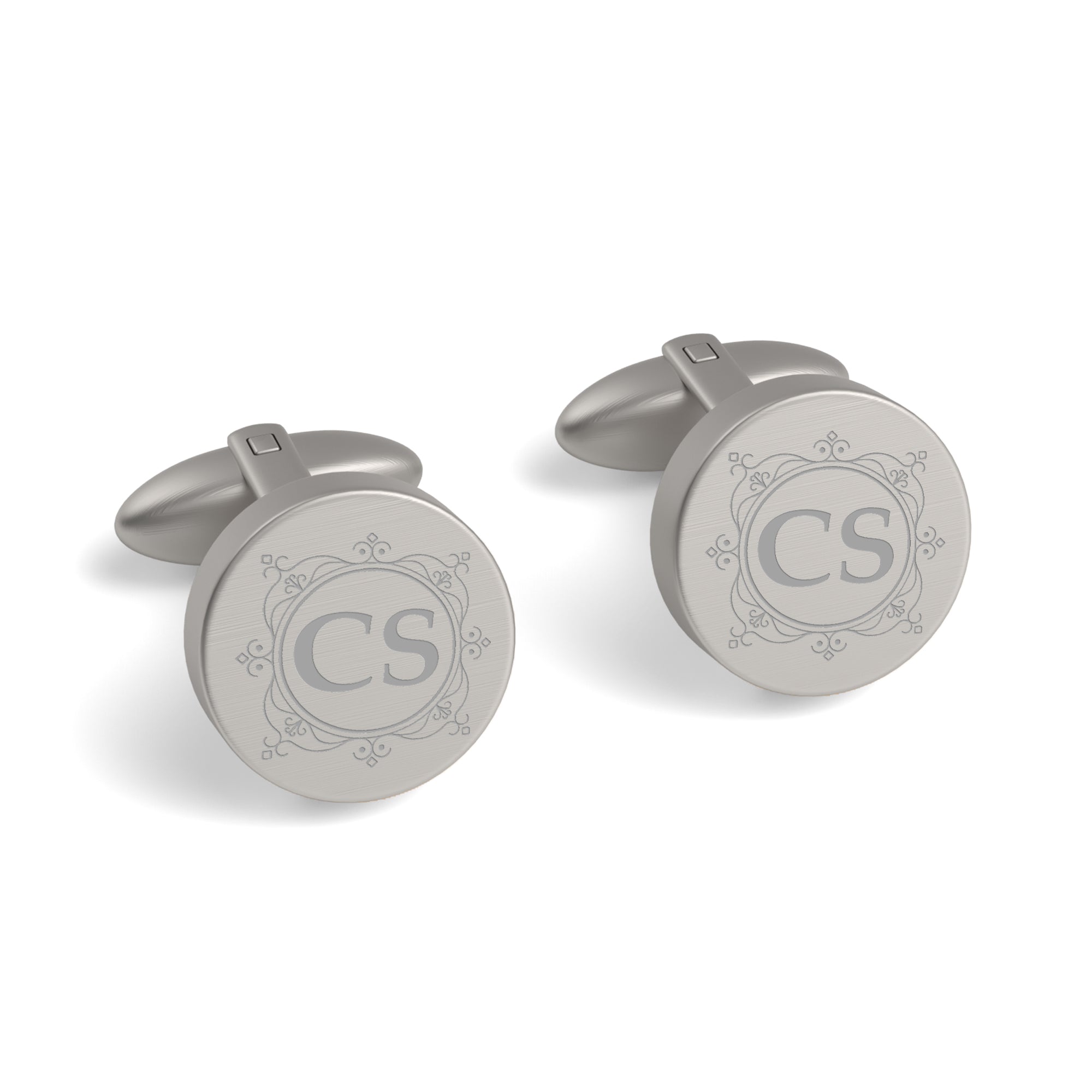 Decorated Round Initials Engraved Cufflinks