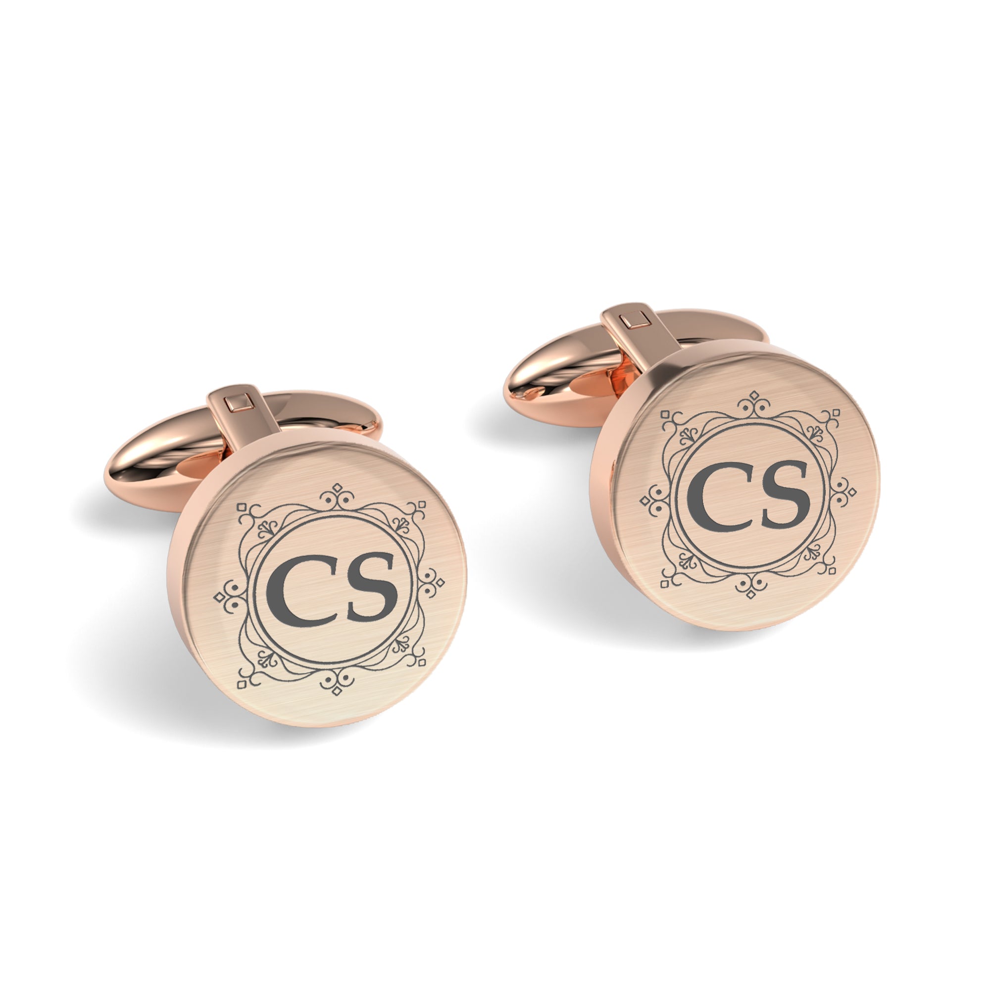 Decorated Round Initials Engraved Cufflinks