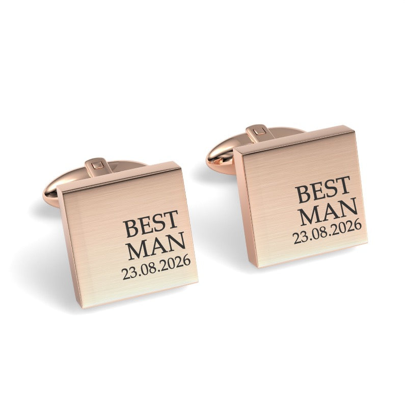 Best Man & Date Engraved Wedding Square Cufflinks
