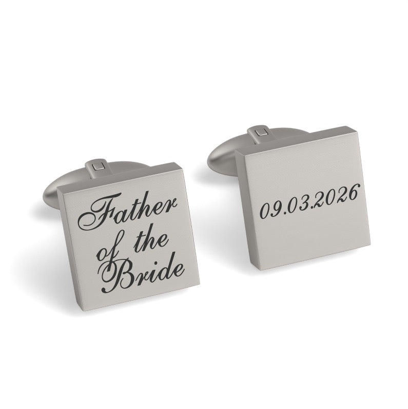 Father of the Bride Wedding Date Engraved Square Cufflinks