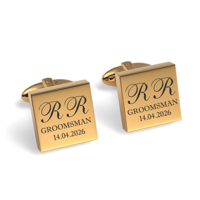 Initials with Wedding Role + Date Engraved Cufflinks