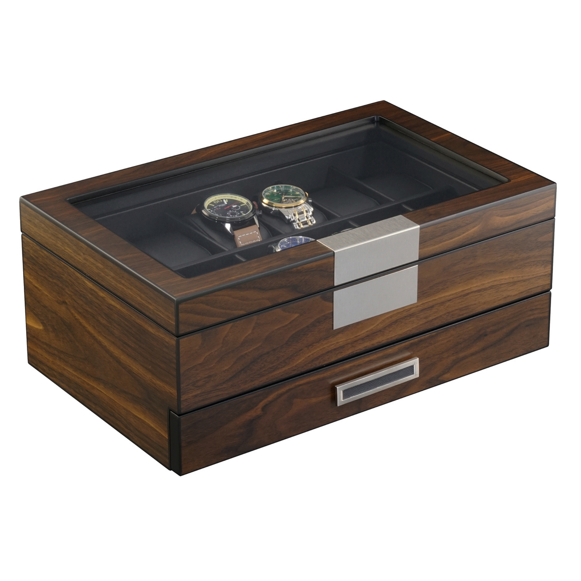 12 Slots Watch Box with Drawer in Ebony Wood