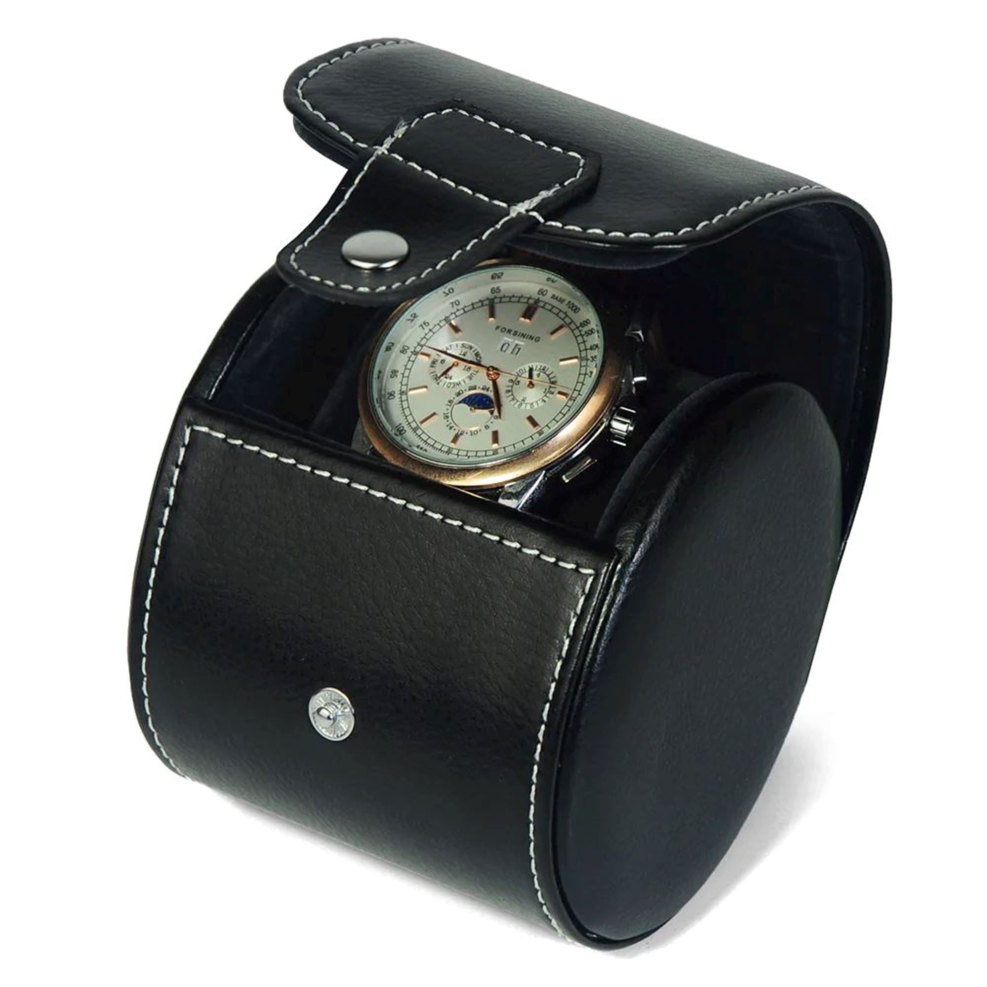 Travel Watch Roll Case for 1 in Black Genuine Leather Watch Boxes Clinks