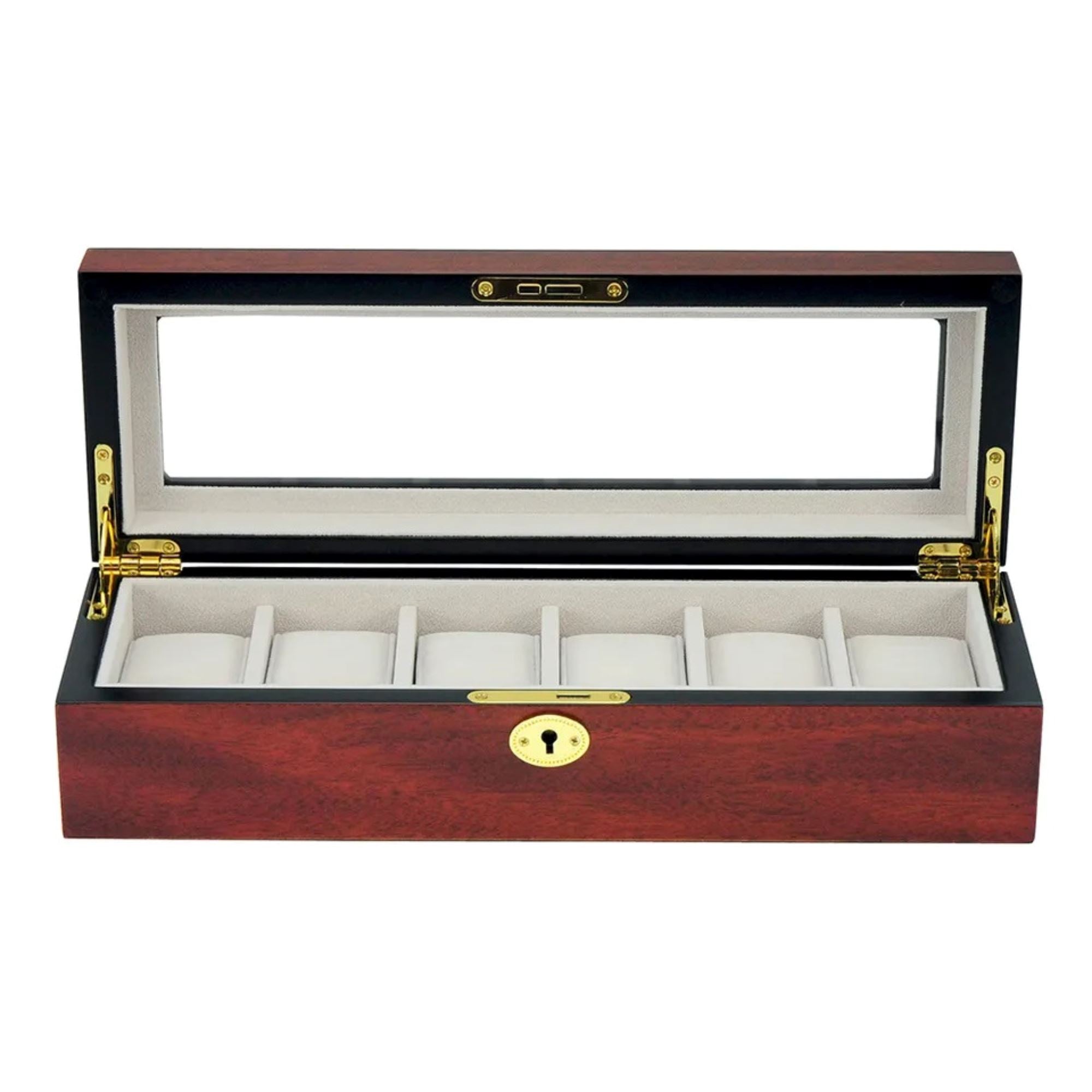 6 Slots Wooden Watch box with glass window Watch Boxes Clinks
