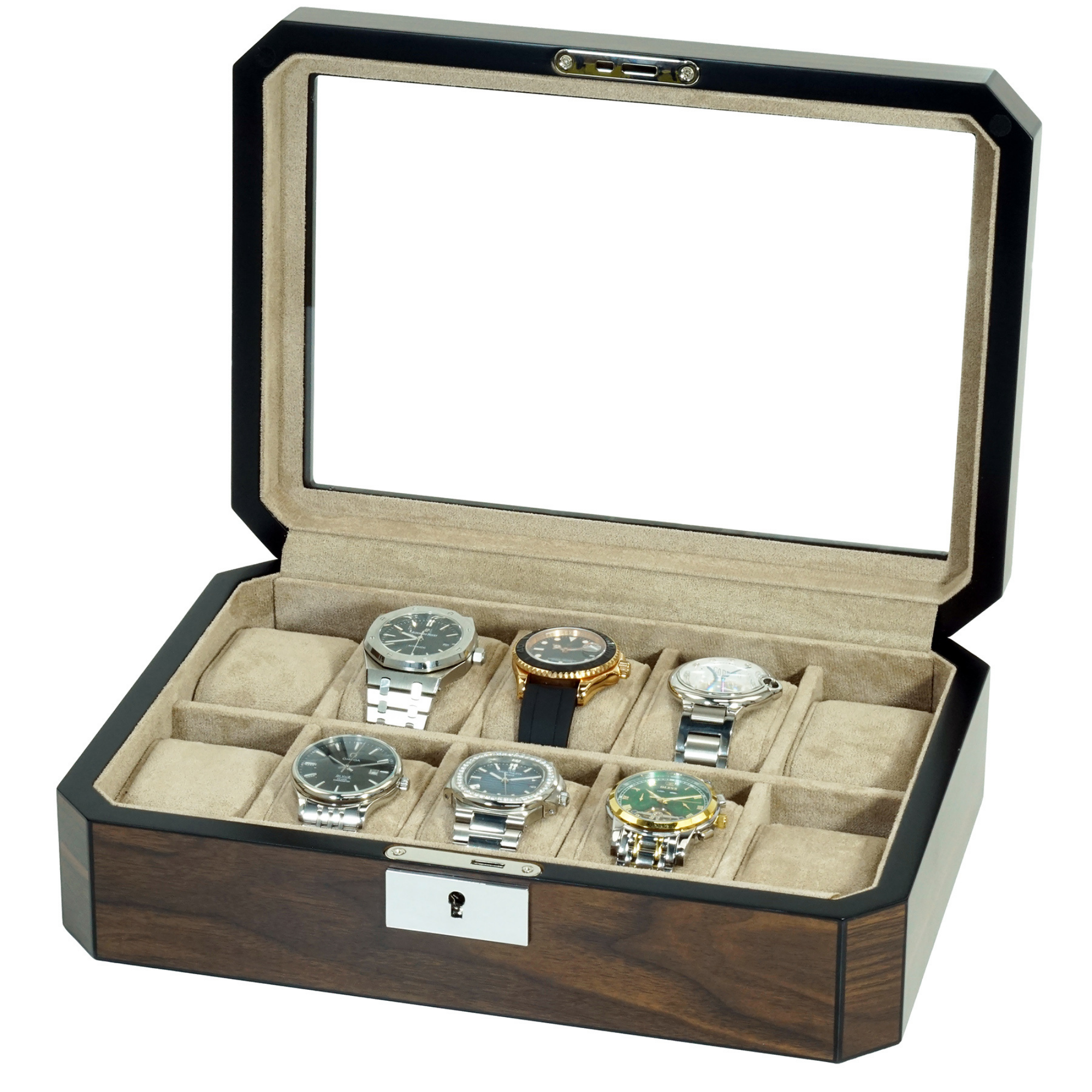 10 Slots Octagon Walnut Wooden Watch Box