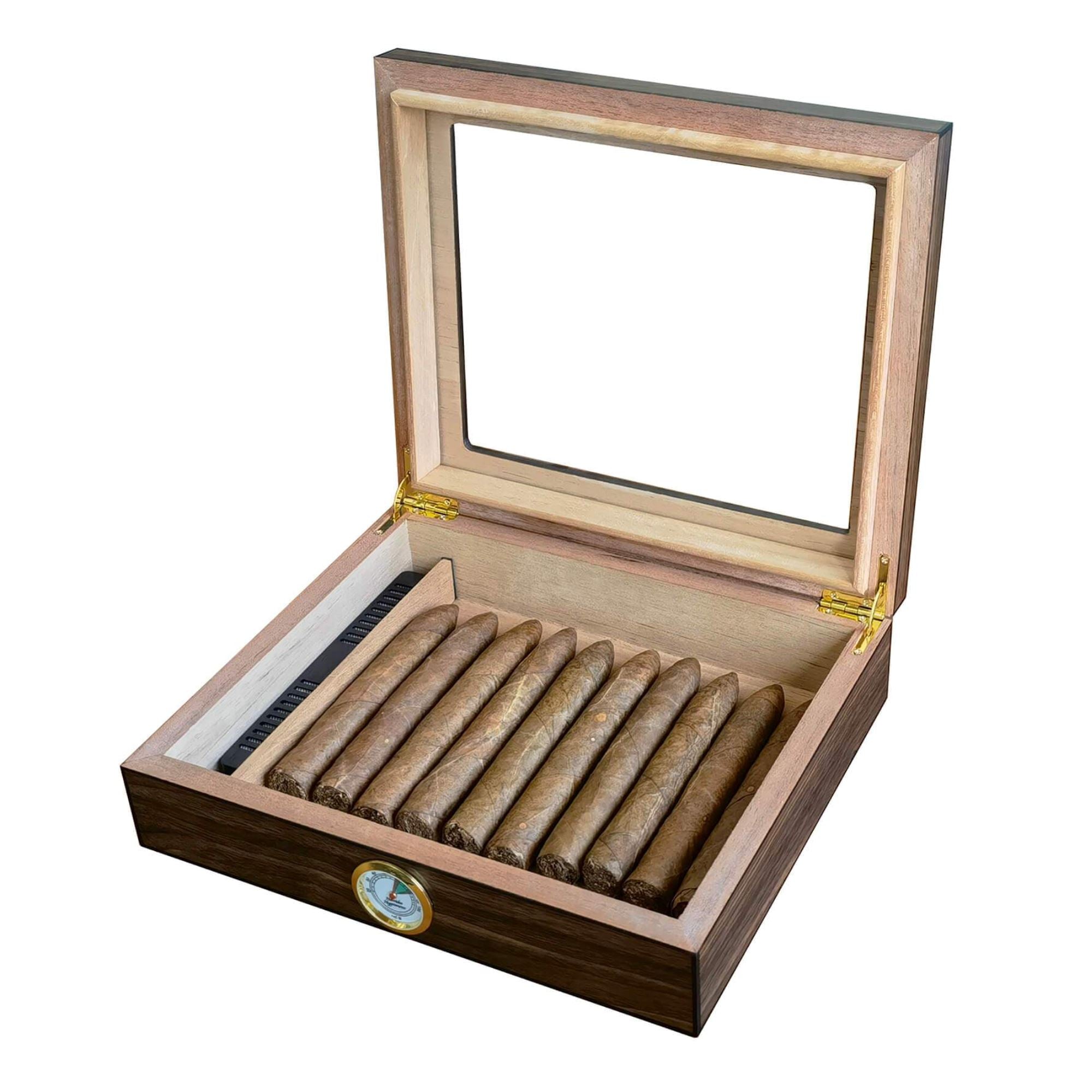 20 CT Walnut Cigar Humidor Box for Cigars Cigar Boxes Clinks