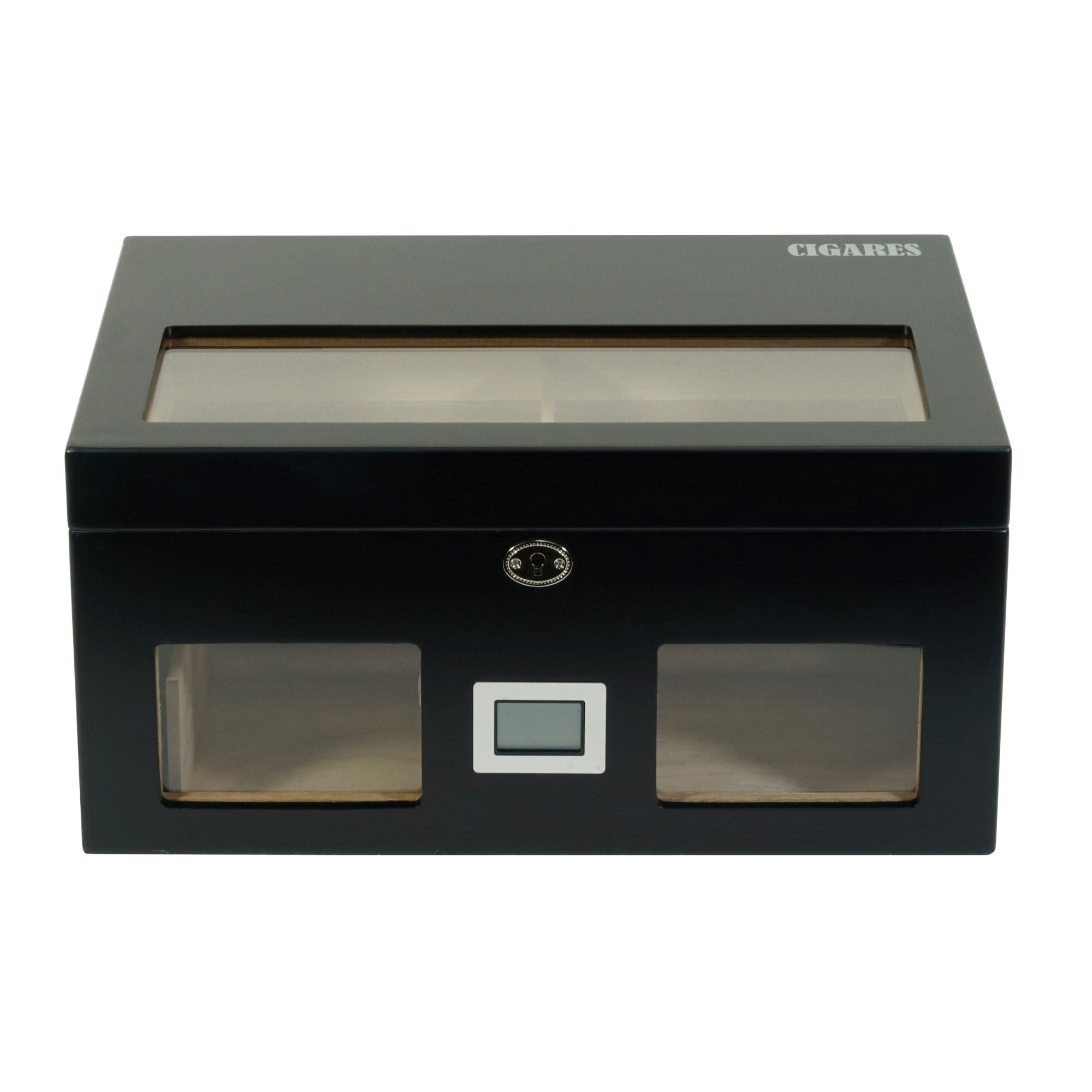 100 CT Black Wooden Cigar Humidor Box with Digital Hygrometer Cigar Boxes Clinks