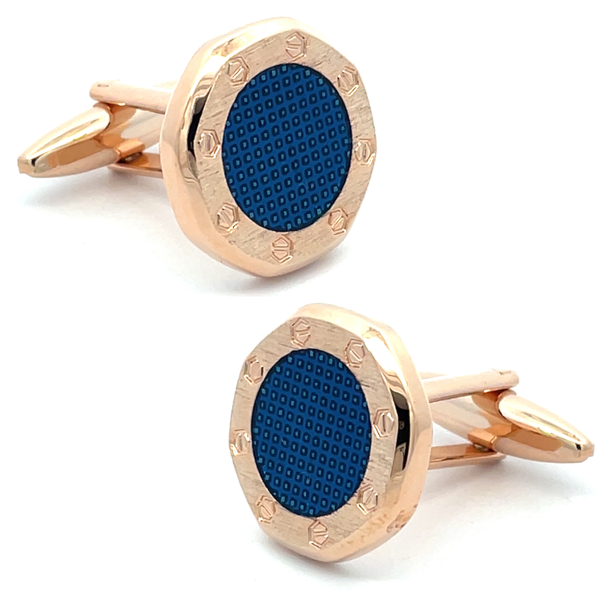 Brushed Rose Gold with Blue Texture Cufflinks
