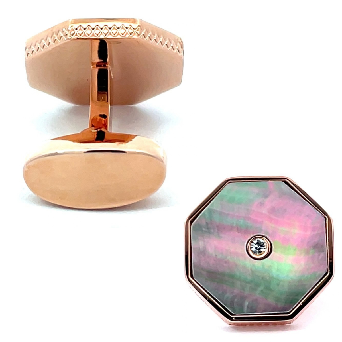Black Mother of Pearl with Crystal in Rose Gold Cufflinks