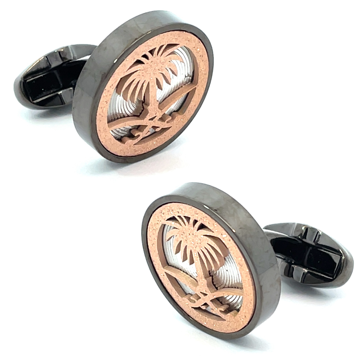 Emblem of Saudi Arabia In Rose Gold on Mother of Pearl / Gunmetal Backing