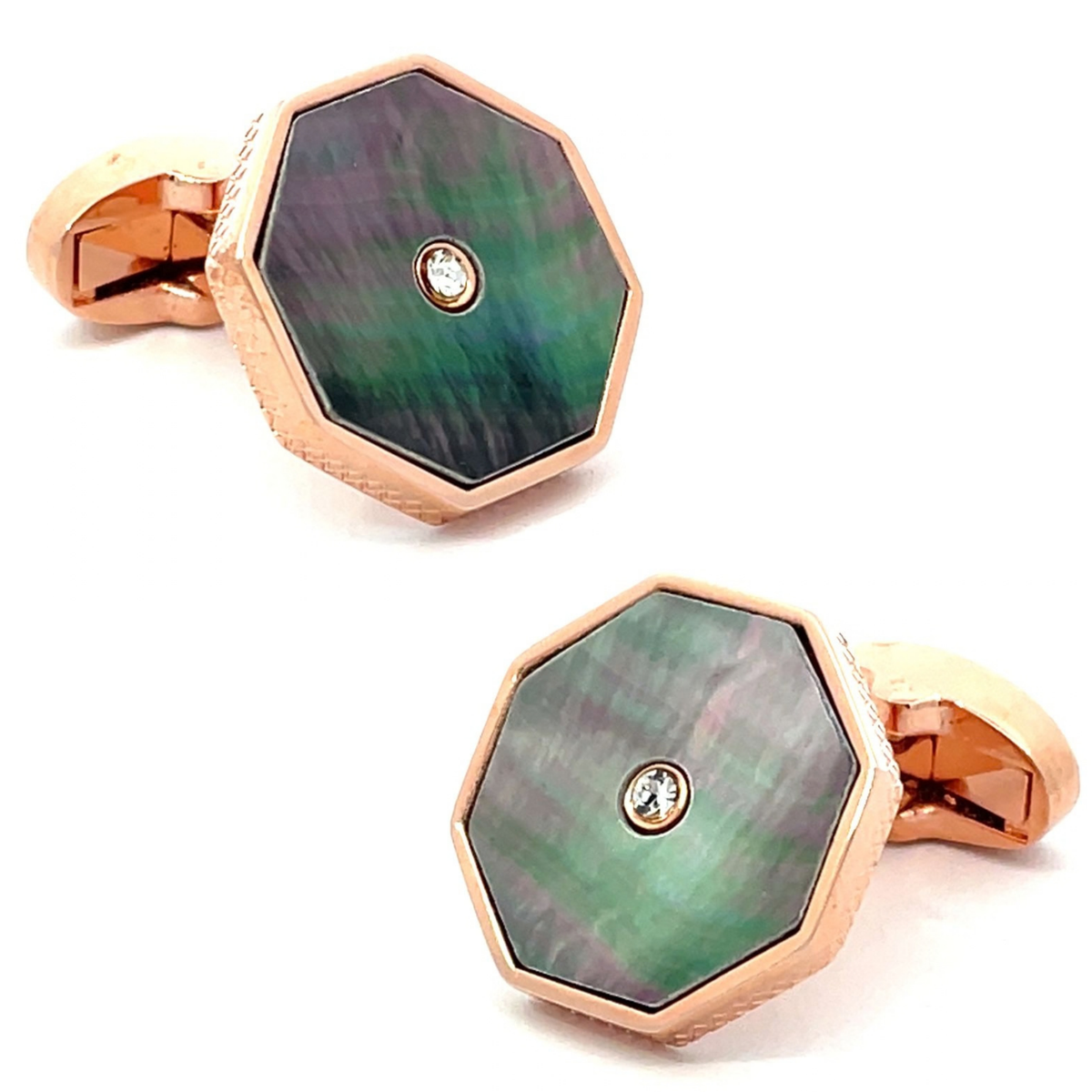 Black Mother of Pearl with Crystal in Rose Gold Cufflinks
