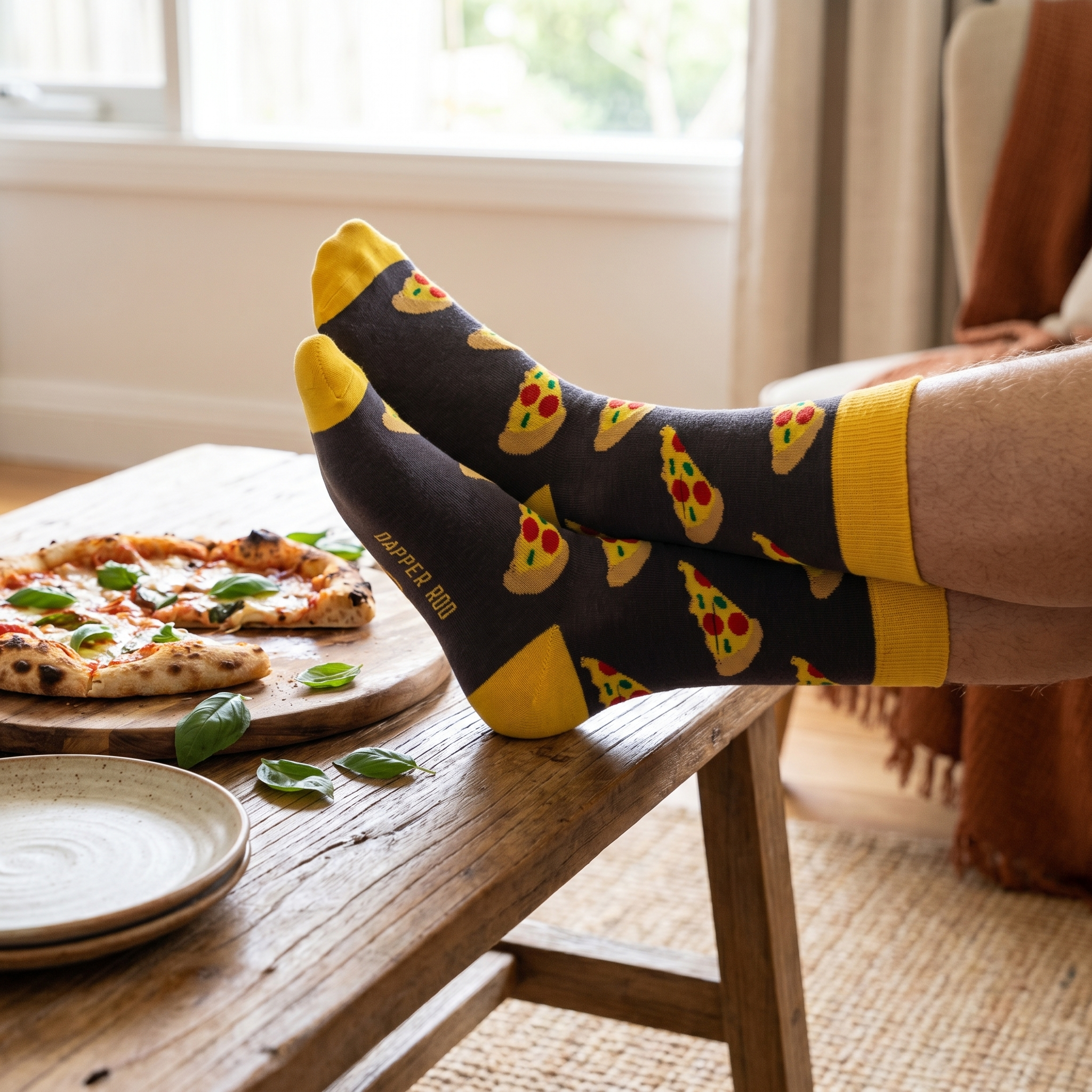 Slice Slice Baby Pizza Bamboo Socks by Dapper Roo lifestyle image