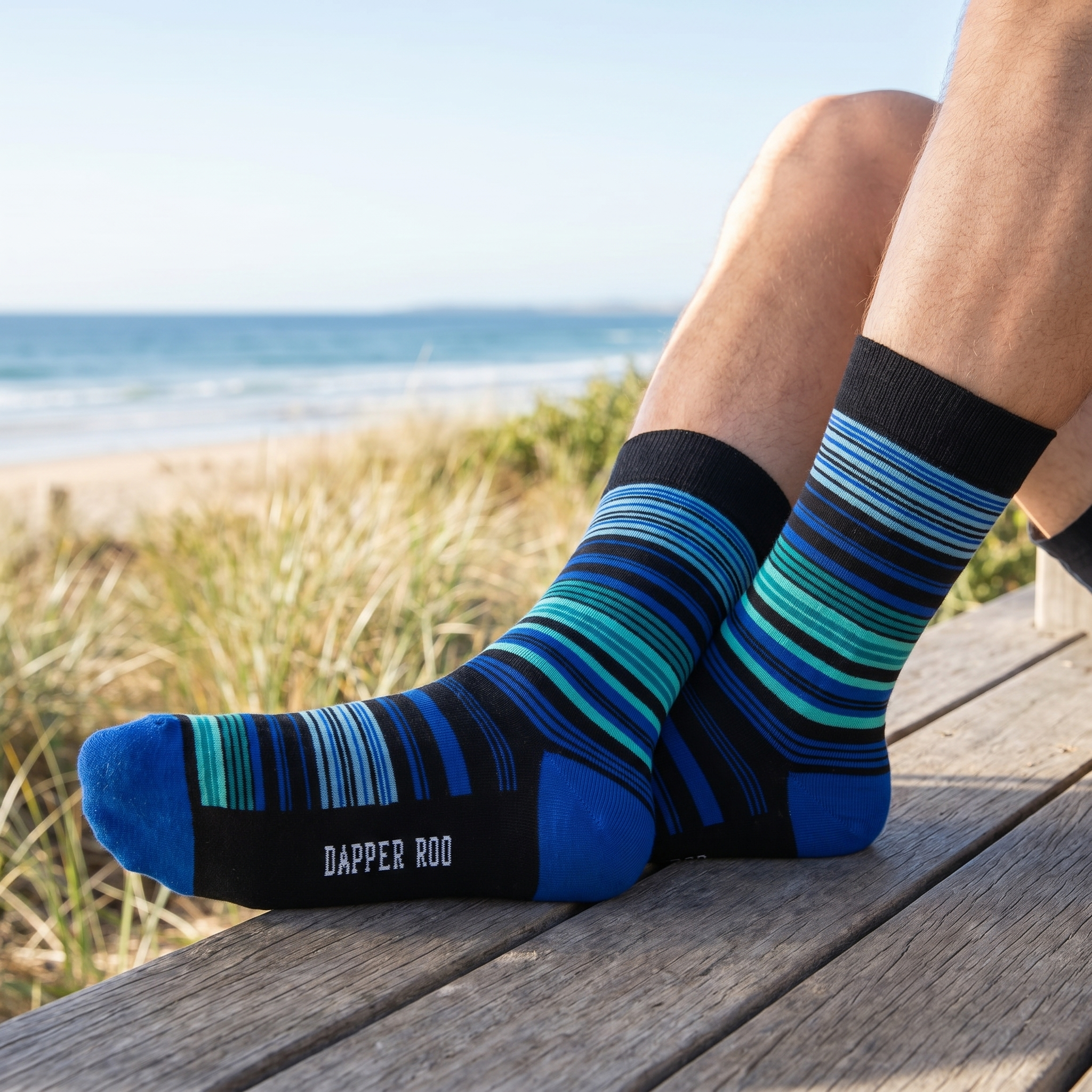 Variegated Ocean Stripe Bamboo Socks by Dapper Roo lifestyle image
