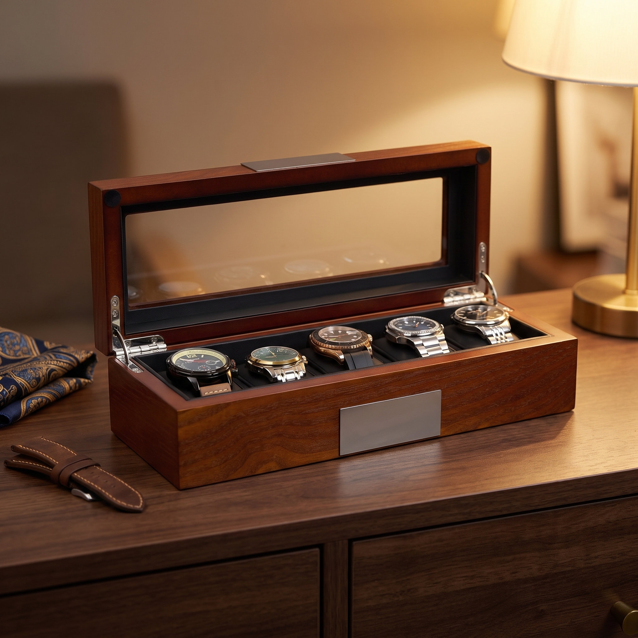 5 Slots Mahogany Wooden Watch Box — lifestyle shot