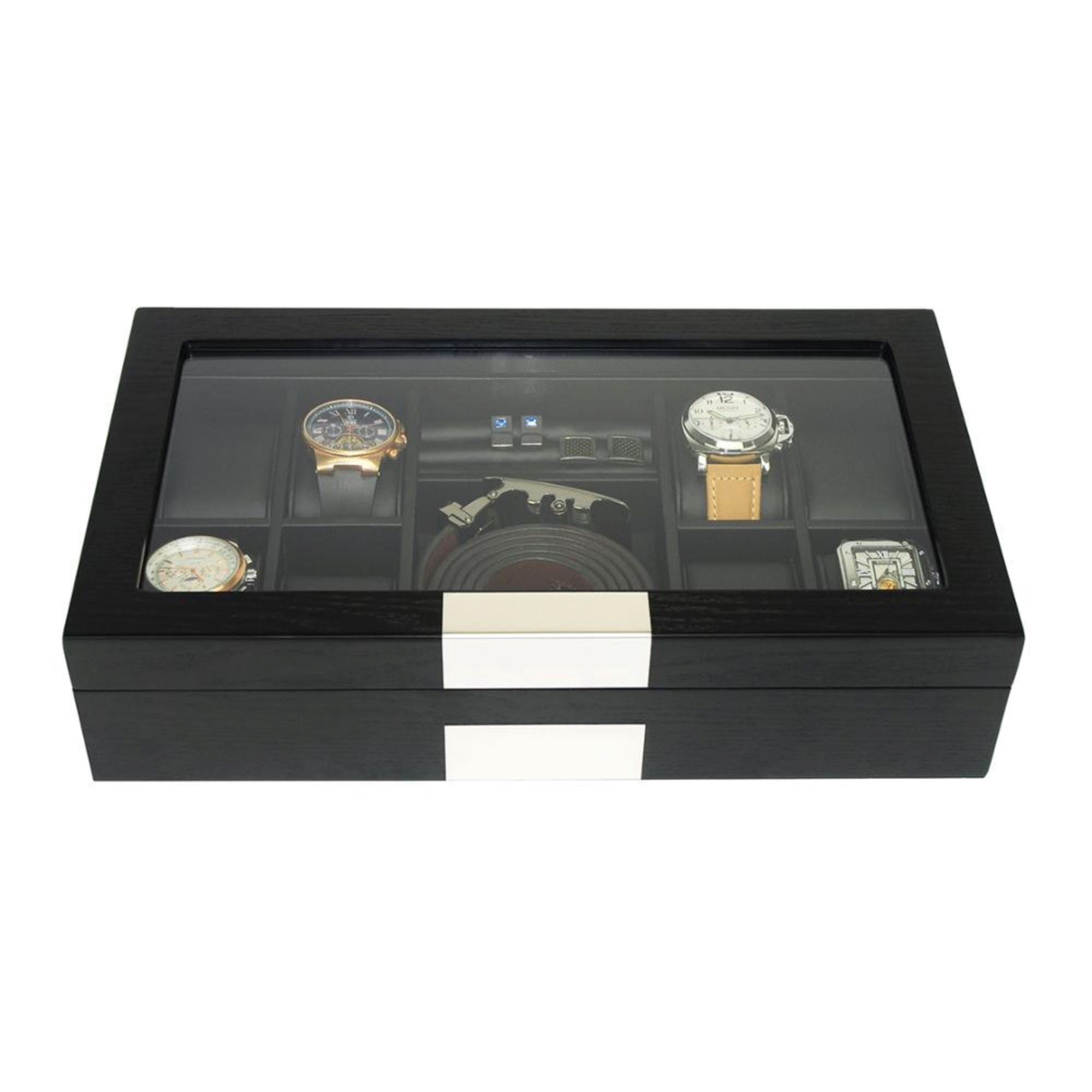 Seconds - Black Wooden Watch Box for 8 Watches+ Organiser (a) Seconds Clinks