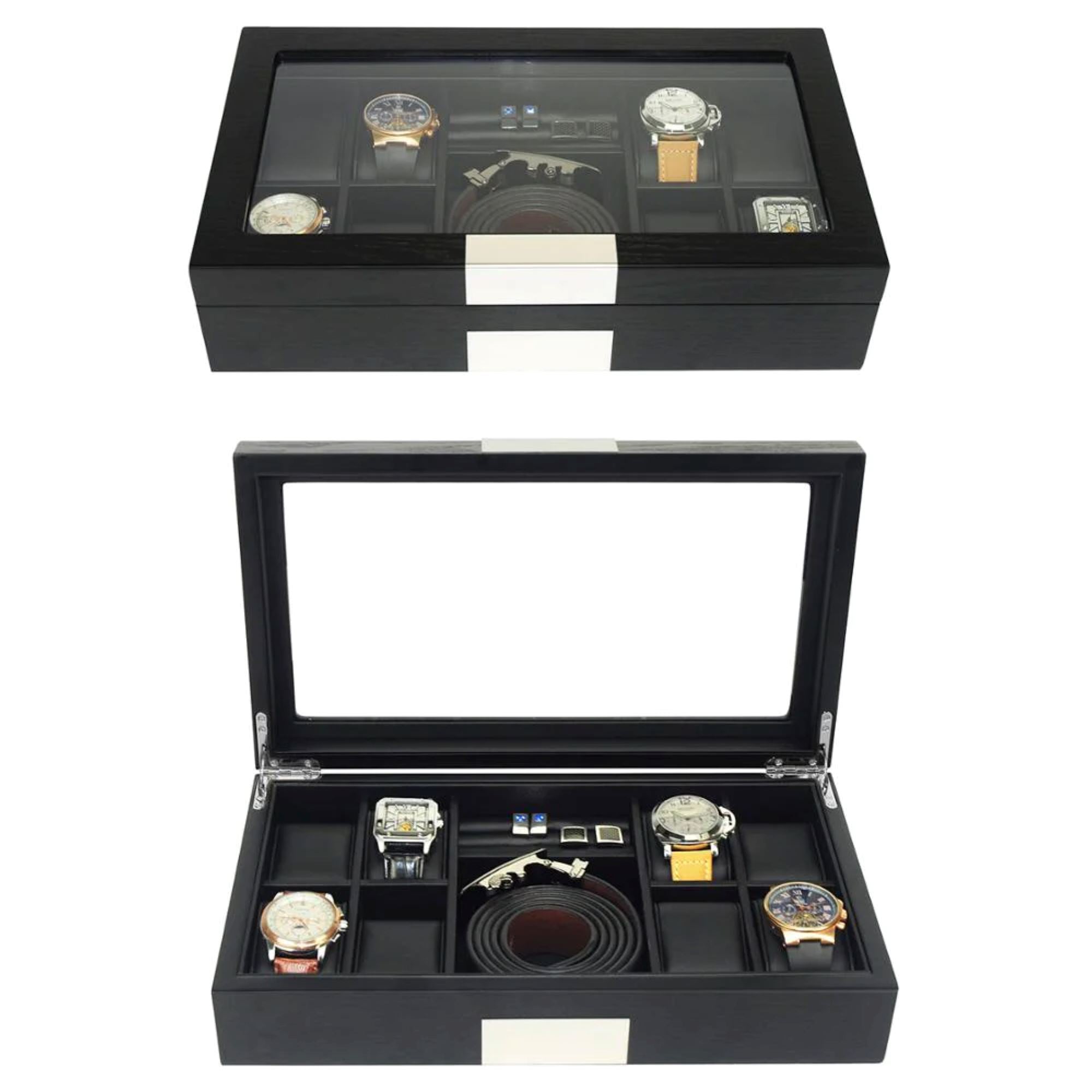 Seconds - Black Wooden Watch Box for 8 Watches+ Organiser (a) Seconds Clinks