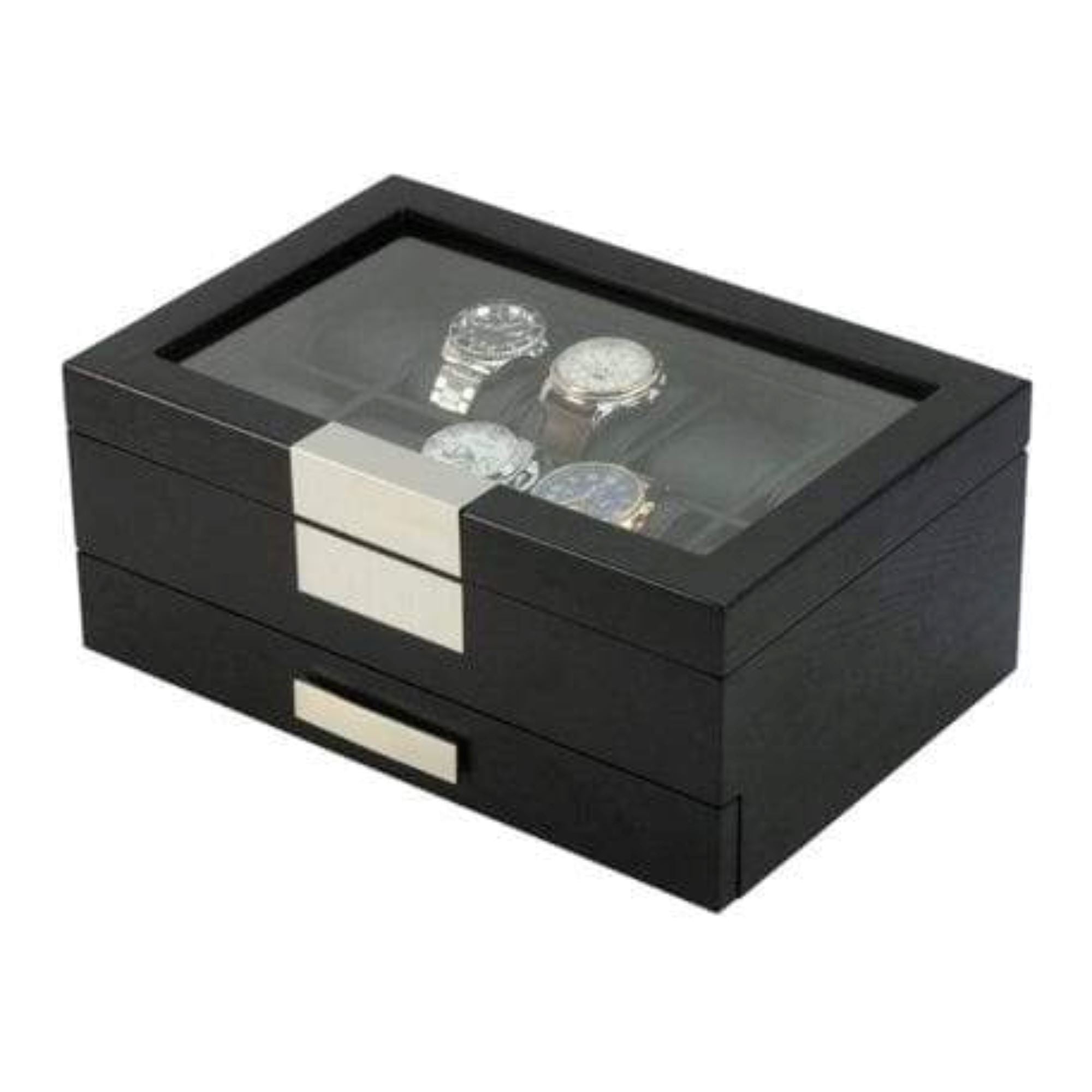 Seconds - Black Wooden Watch Box for 10 Watches with a Drawer (a) Seconds Clinks