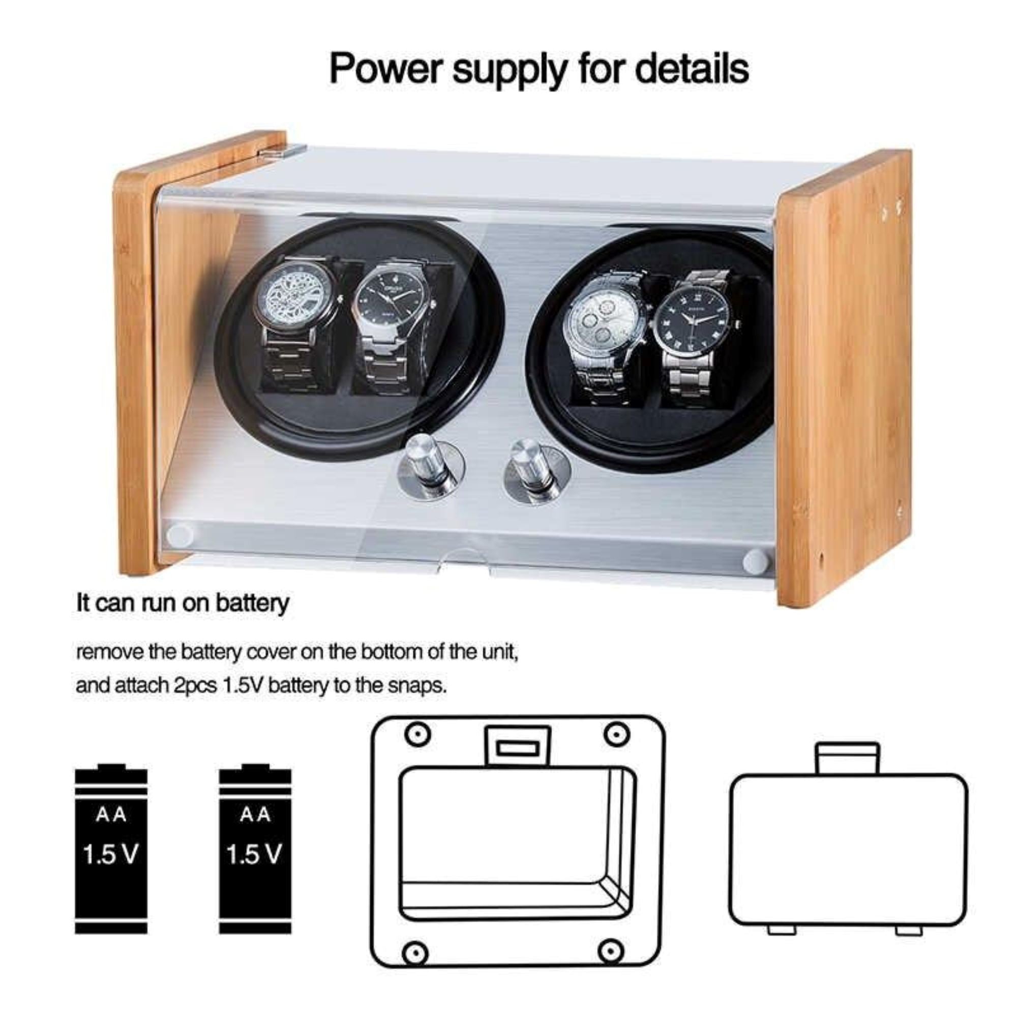 Seconds - BLAQ Watch Winder Box 4 Watches in Aluminum & Bamboo (b) Seconds Clinks