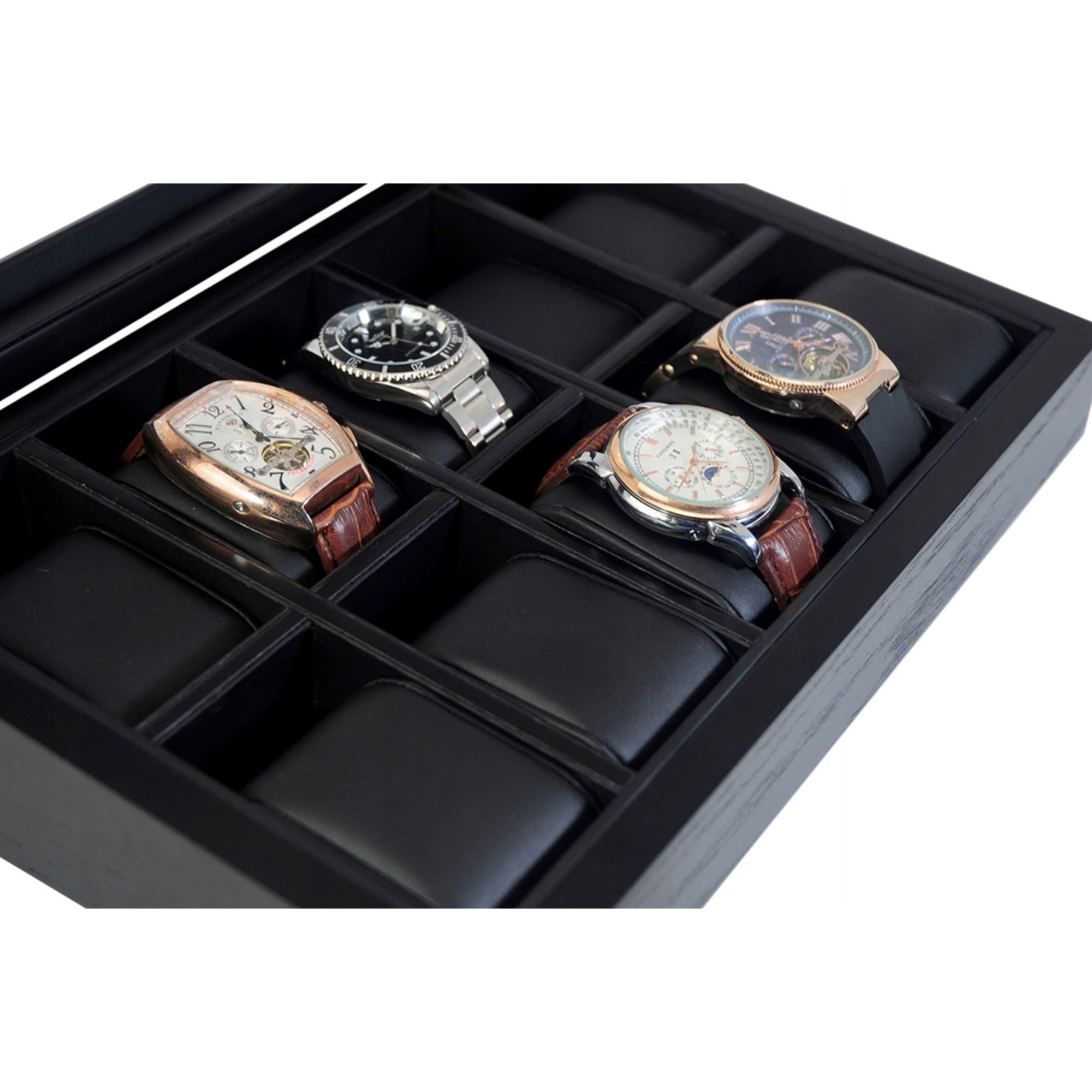 Seconds - Black Wooden Watch Box for 10 Watches (b) Seconds Clinks