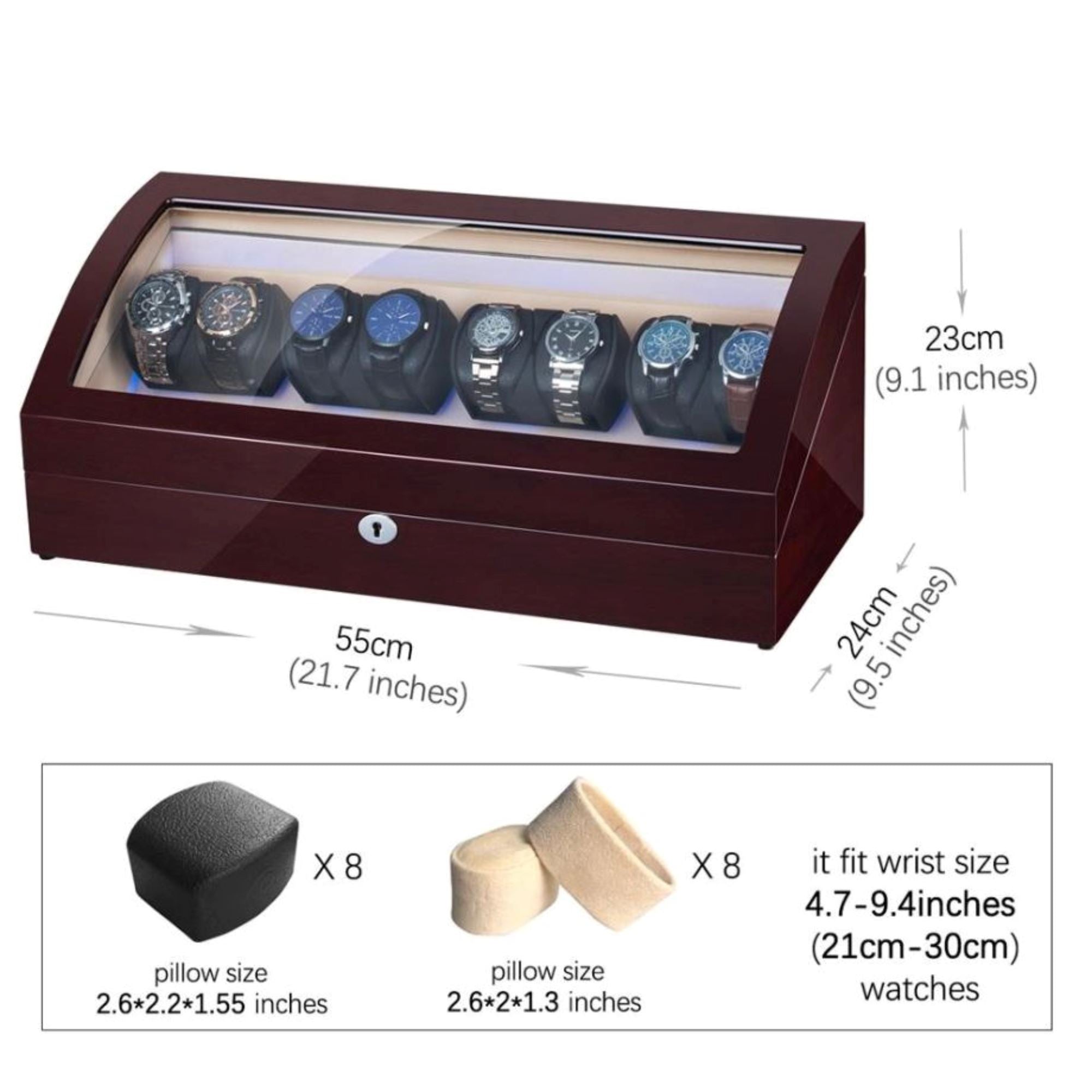 Seconds - Avoca Watch Winder Box for 8 + 8 Watches in Mahogany Seconds Clinks