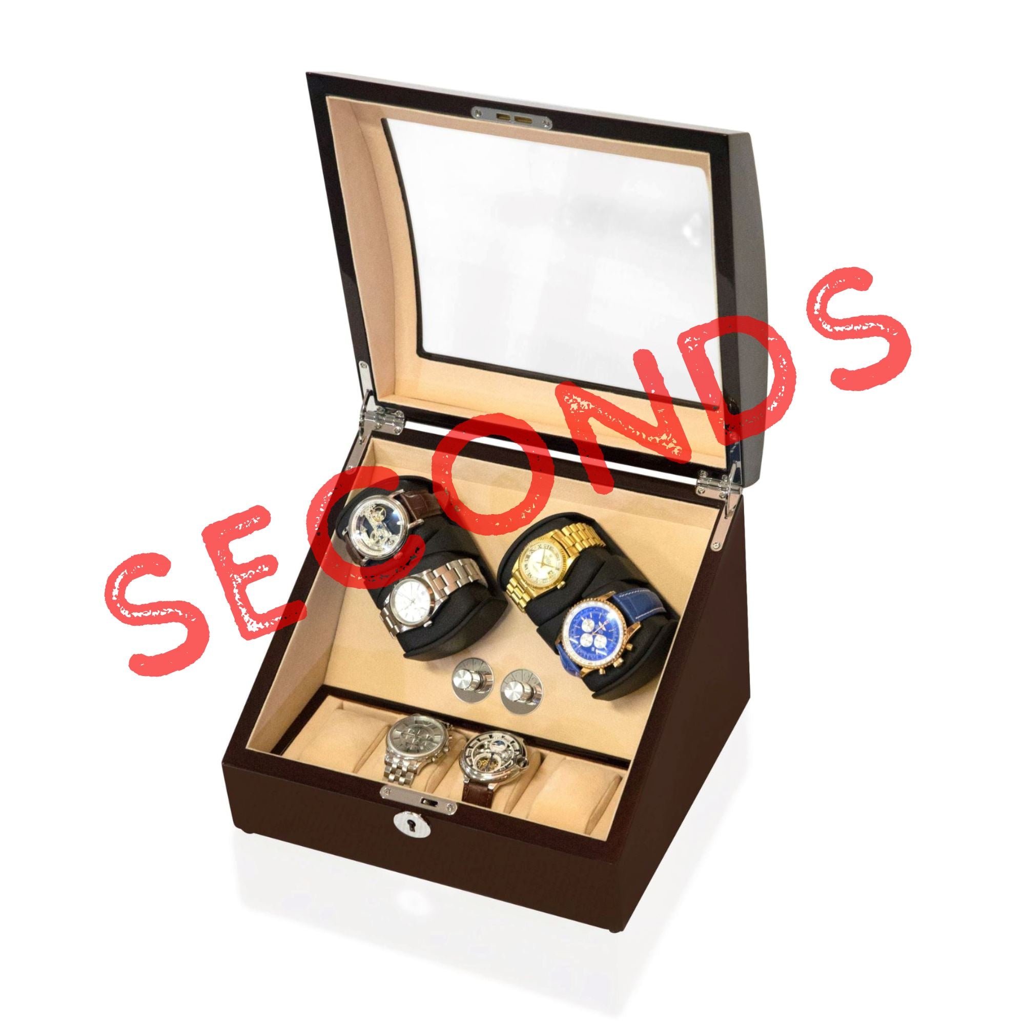 Seconds - Avoca Watch Winder Box 4 + 4 Watches in Mahogany (c) Seconds Clinks