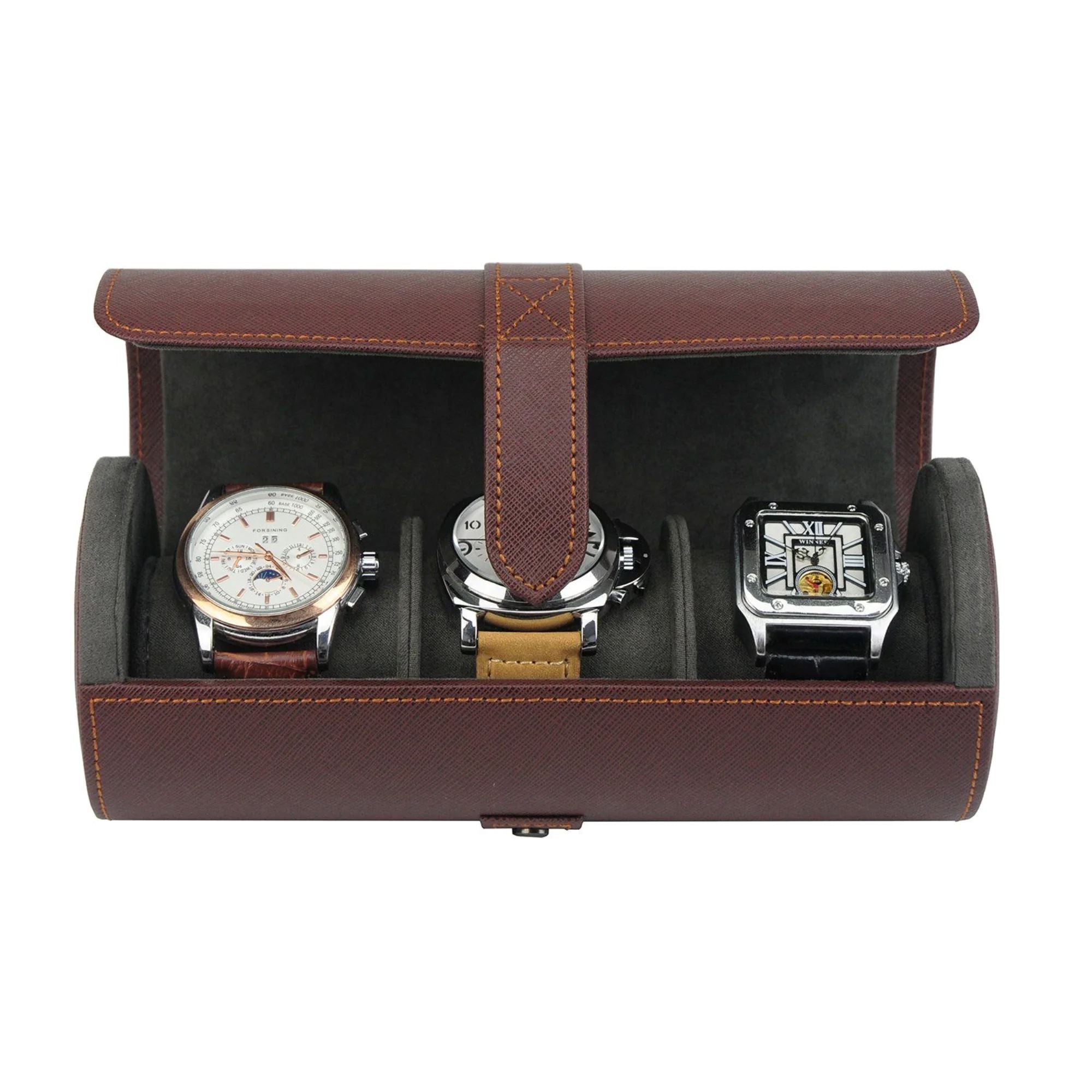 Seconds - Watch Roll Case for 3 in Dark Brown Vegan Leather (a) Watch Boxes Clinks