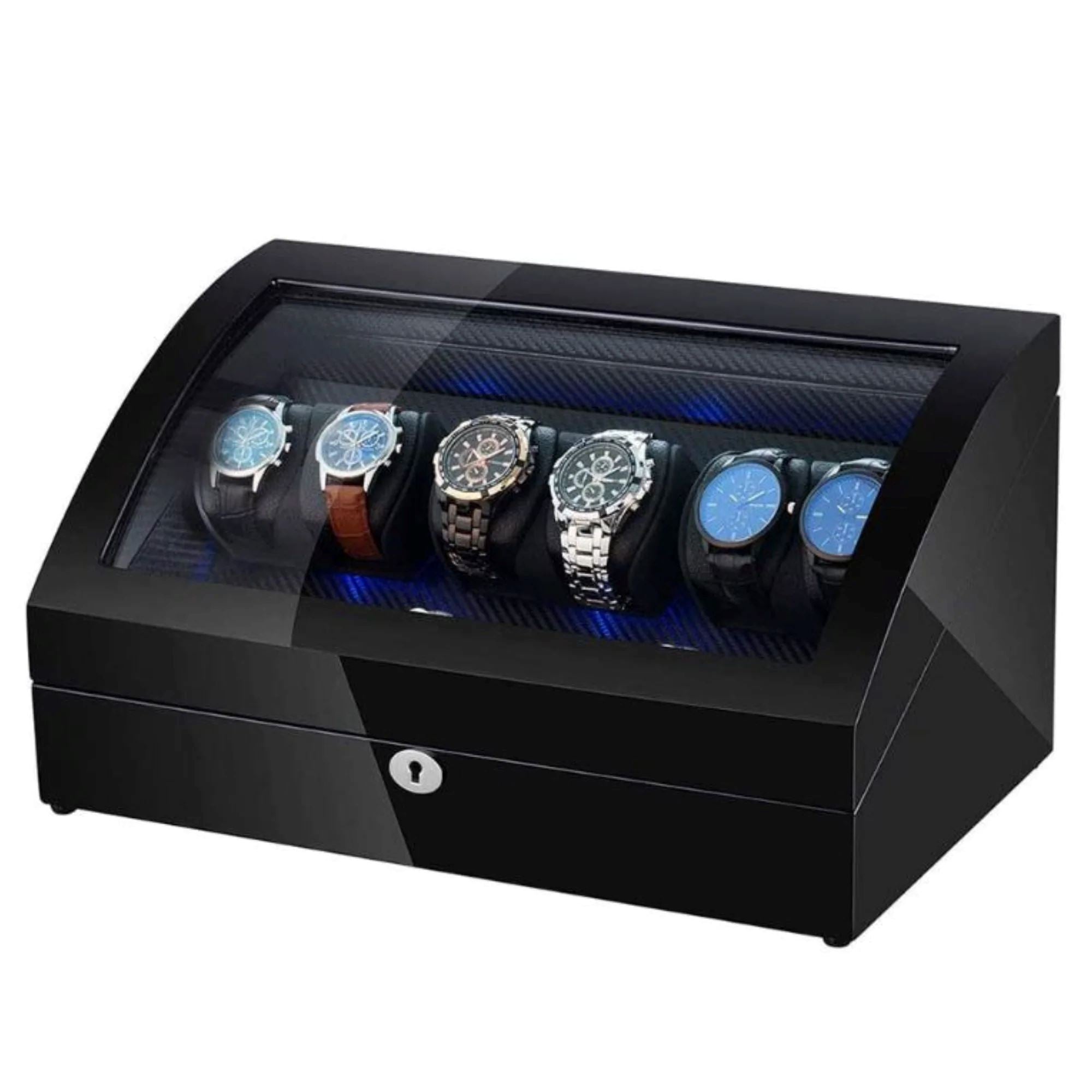 Seconds - Avoca Watch Winder Box 6 + 6 Watches in Black with Carbon Fibre Interior (d) Seconds Clinks