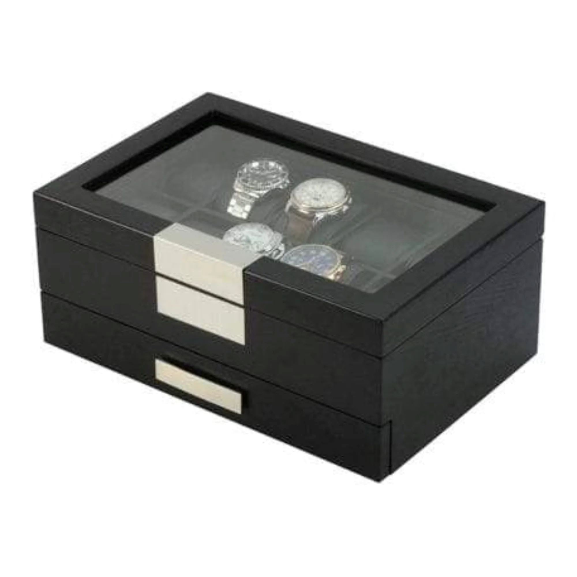 Seconds - Black Wooden Watch Box for 10 Watches with a Drawer (b) Seconds Clinks