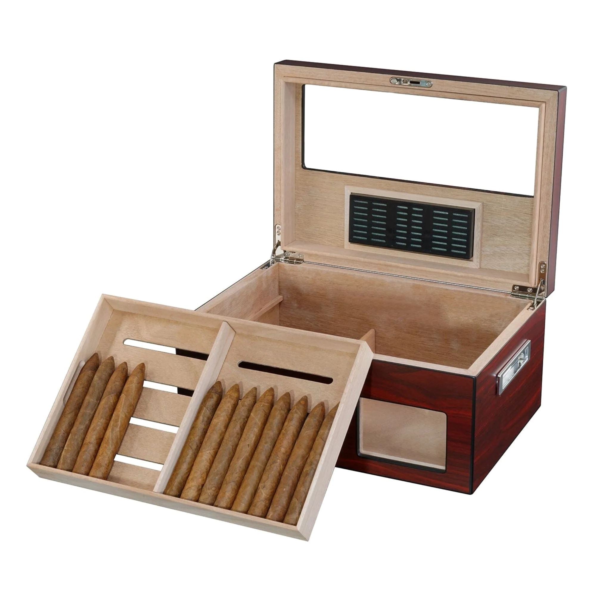 Seconds - 100 CT Cherry Wooden Cigar Humidor Box with Digital Hygrometer (b) Seconds Clinks