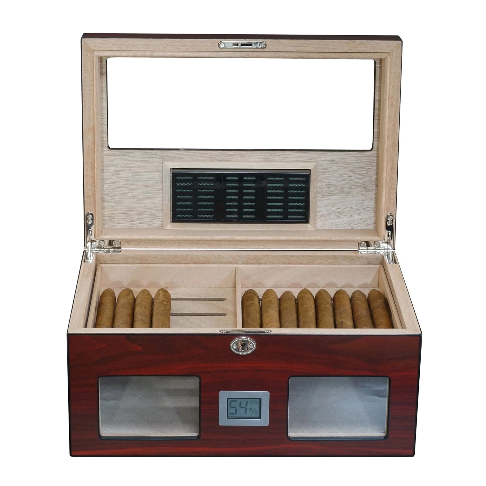 Seconds - 100 CT Cherry Wooden Cigar Humidor Box with Digital Hygrometer (b) Seconds Clinks