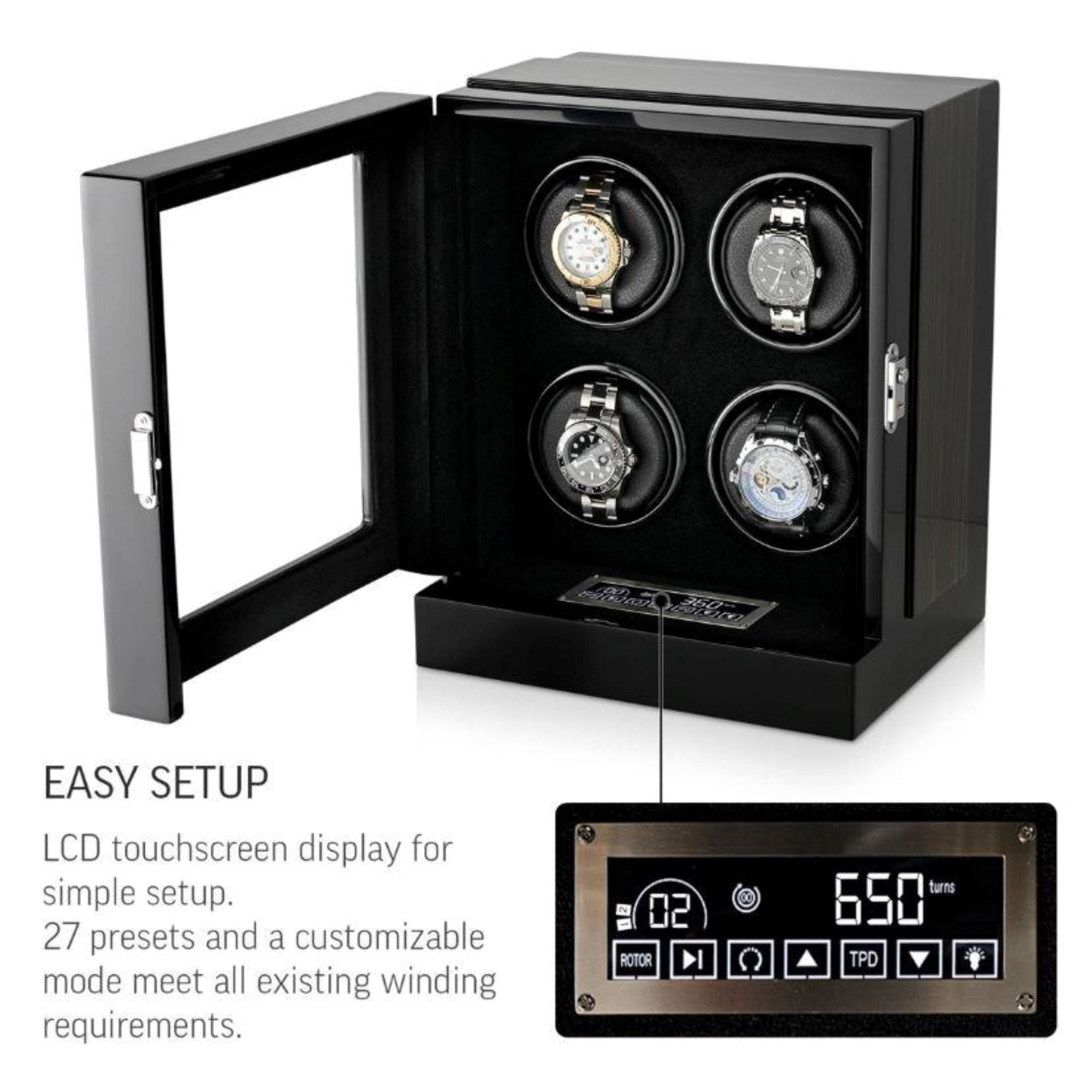 Seconds - Sydney Watch Winder Box for 4 Watches in Black (b) Seconds Clinks