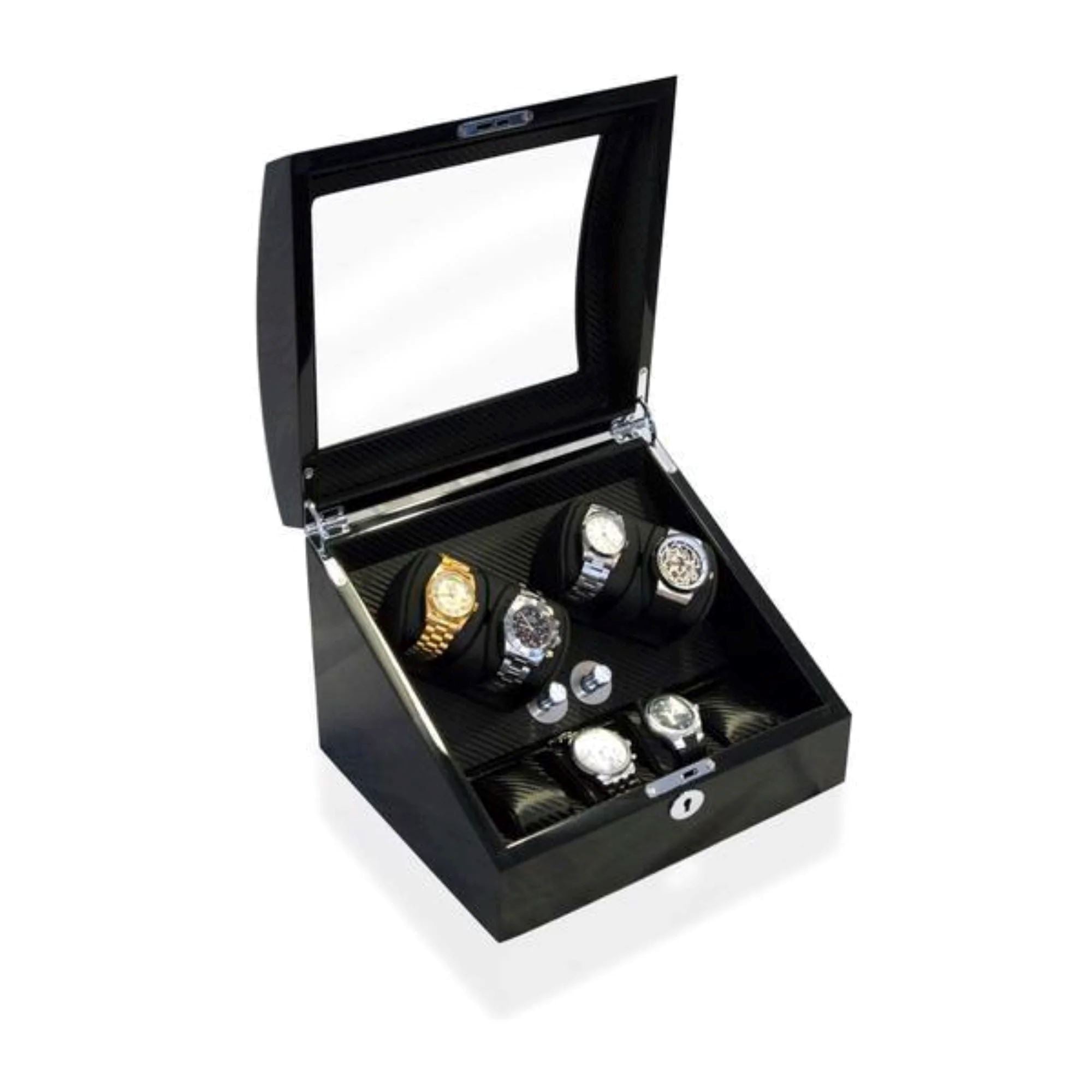 Seconds - Avoca Watch Winder Box 4 + 4 Watches in Black - Carbon Fibre Interior (e) Seconds Clinks