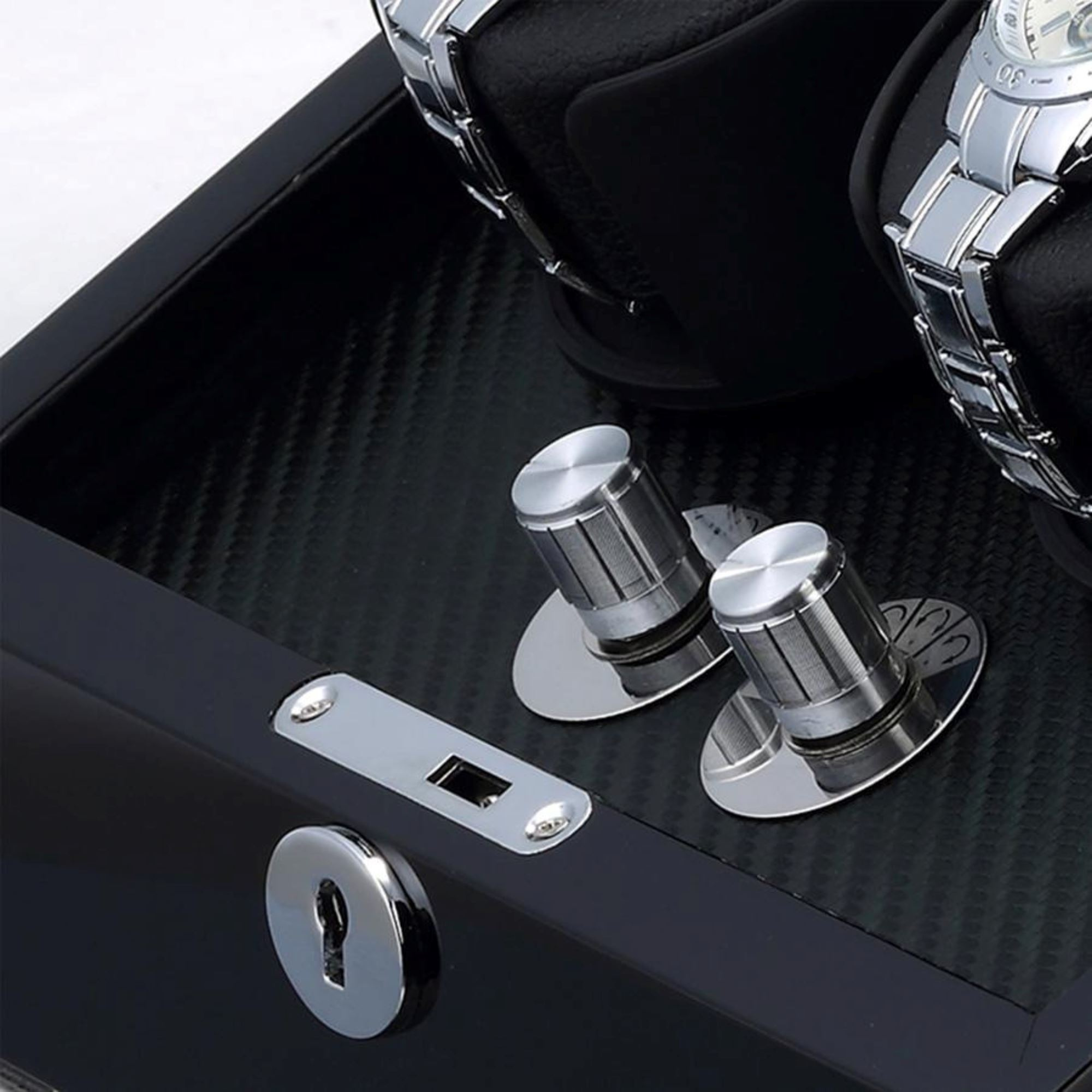 Seconds - Waratah Black Carbon Fibre Watch Winder Box for 2 Watches (h)