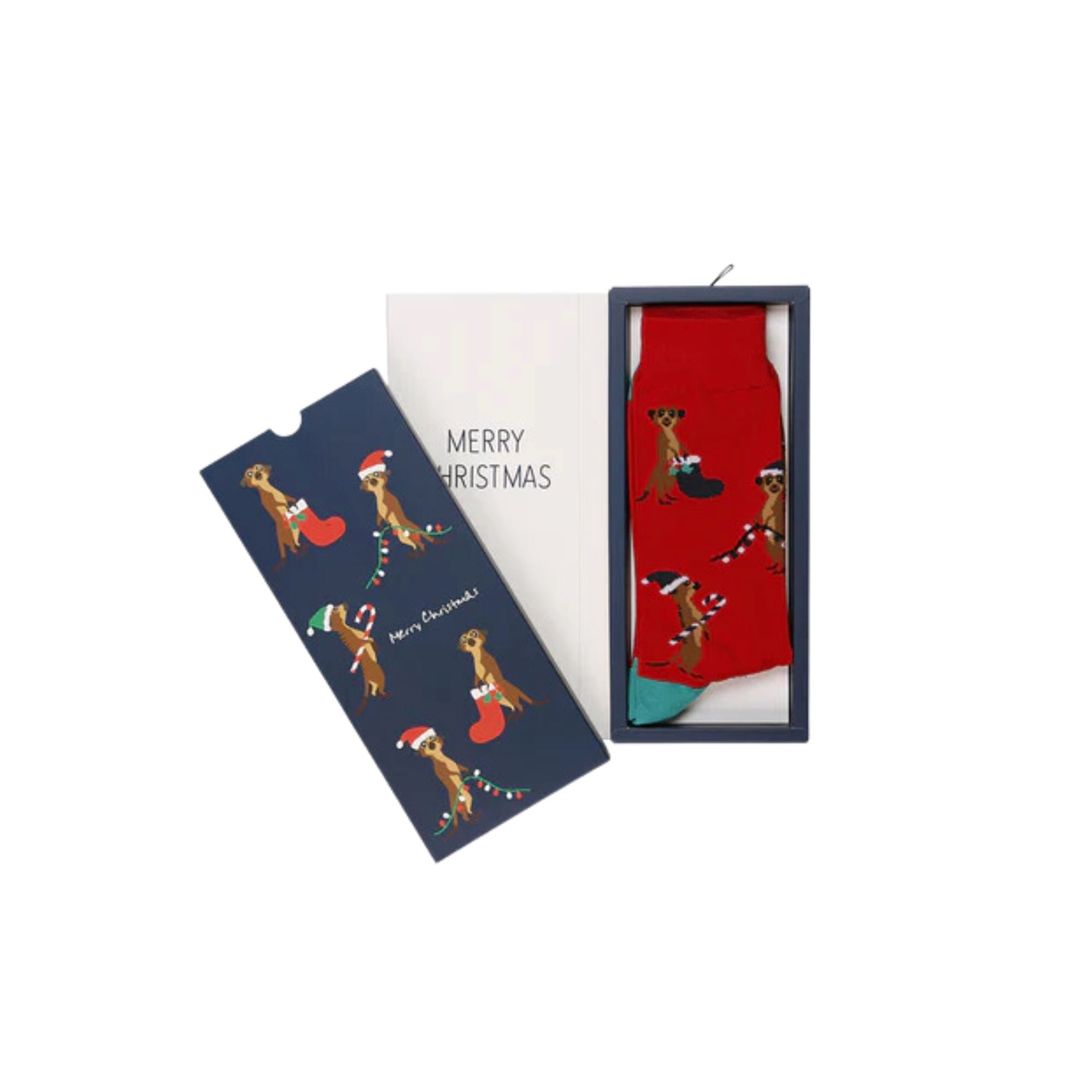 Xmas Meerkat Sock with Card Socks Bamboozld