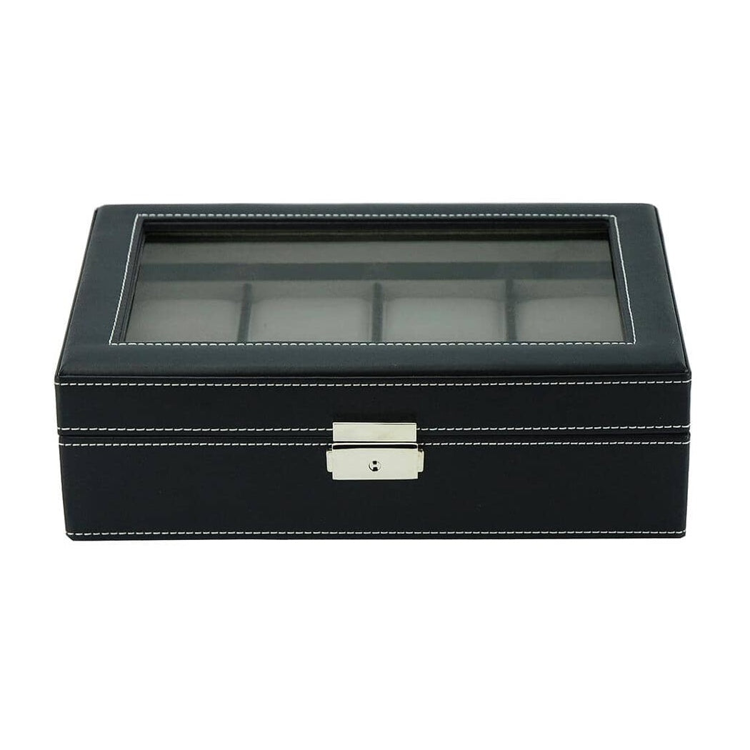 Black Leather Watch Box for 8 Watches