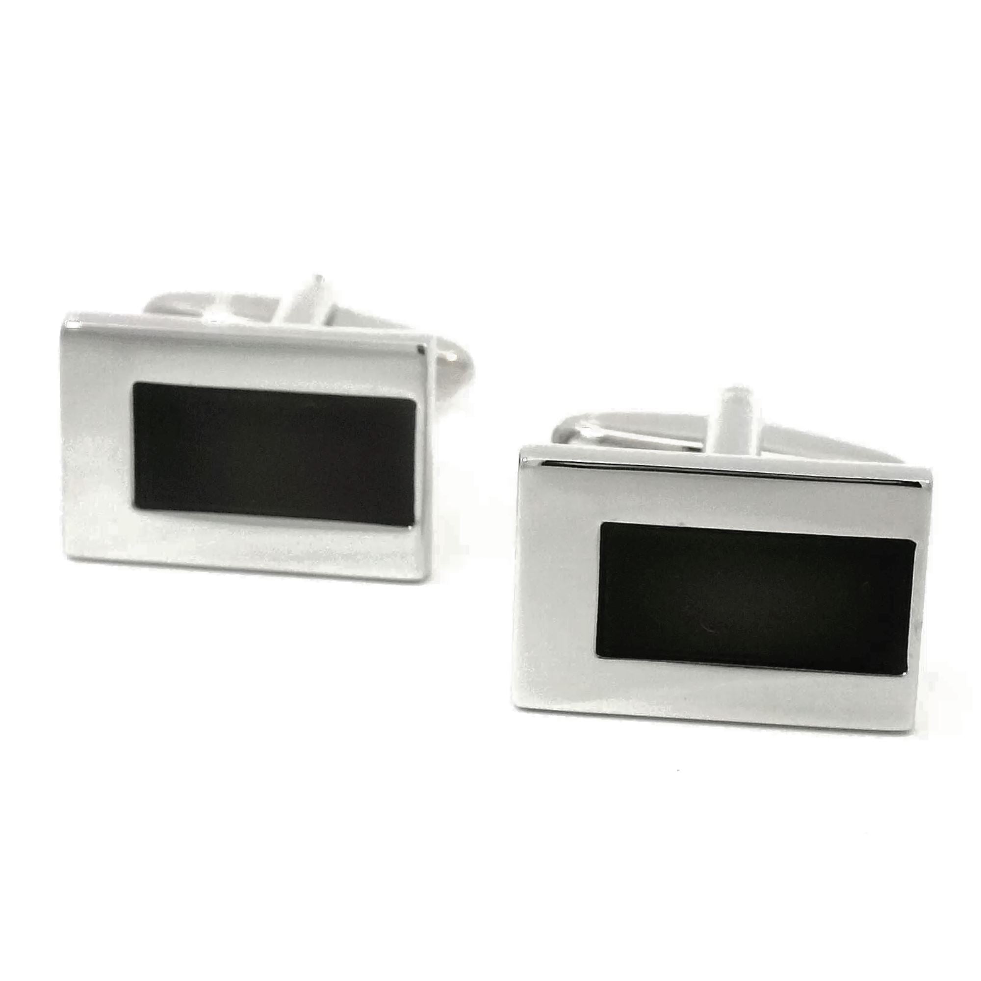 Black and Chrome Offset Cufflinks Classic & Modern Cufflinks Clinks Australia