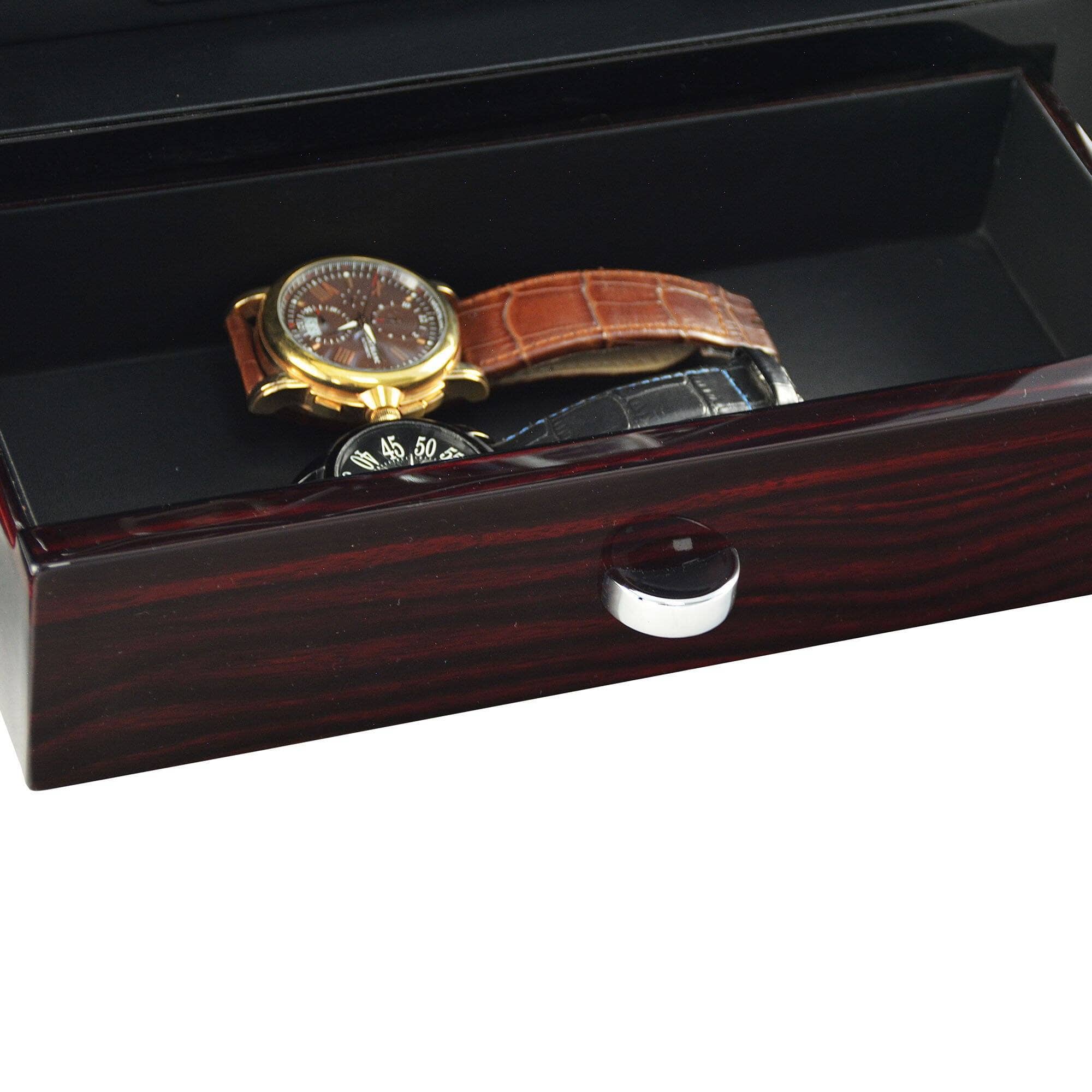 Yarra Watch Winder for 6 Watches + Drawer with Fingerprint Lock Watch Winder Boxes Clinks