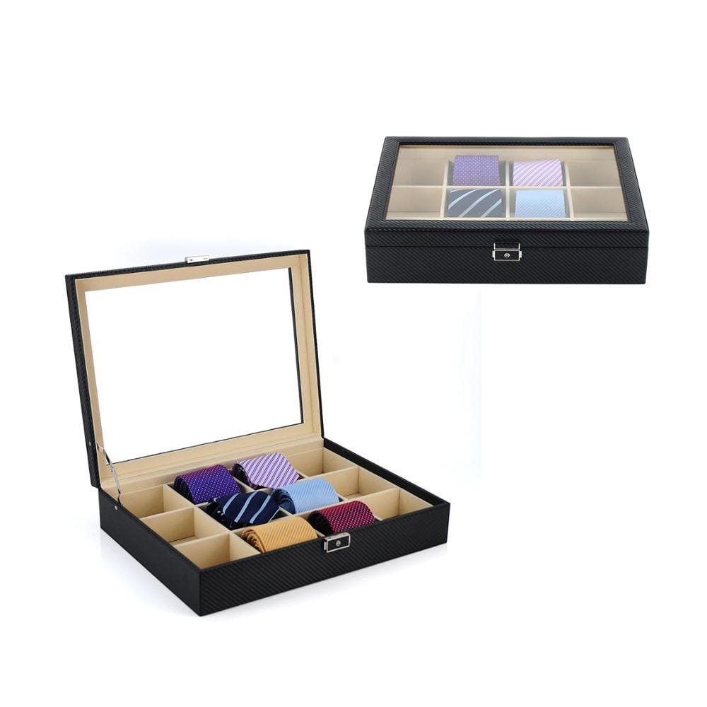 Carbon Fibre Leather Tie Box for 12 Storage Boxes Clinks Default