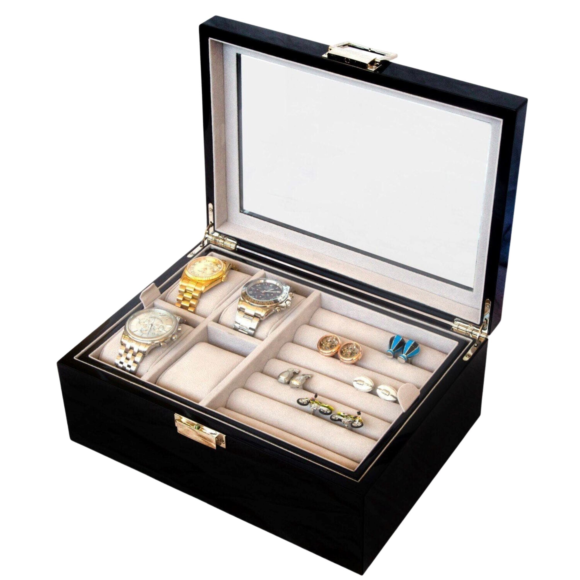 50 Pair Cufflink and Watch Box Double Decker Black Cufflink Boxes Clinks 50 Pair Cufflink and Watch Box Double Decker Black