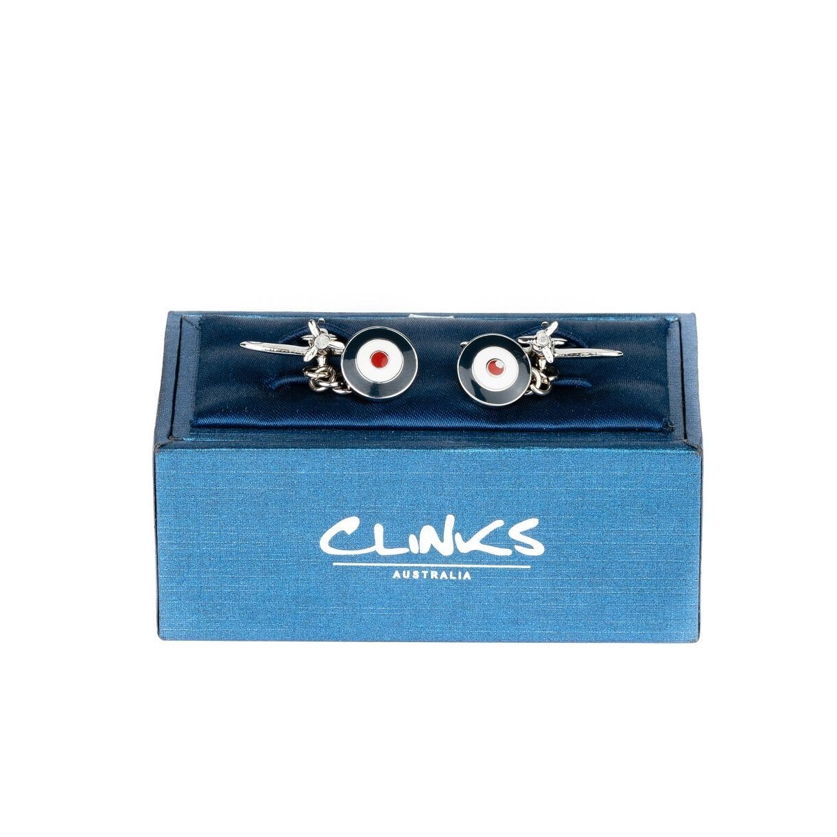 Spitfire Plane Cufflinks with Chain and Roundel Novelty Cufflinks Clinks Australia