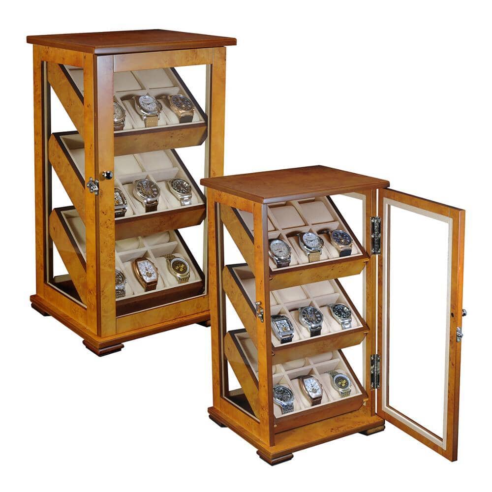 Burl Wooden Watch Cabinet for 18 watches Watch Boxes Clinks