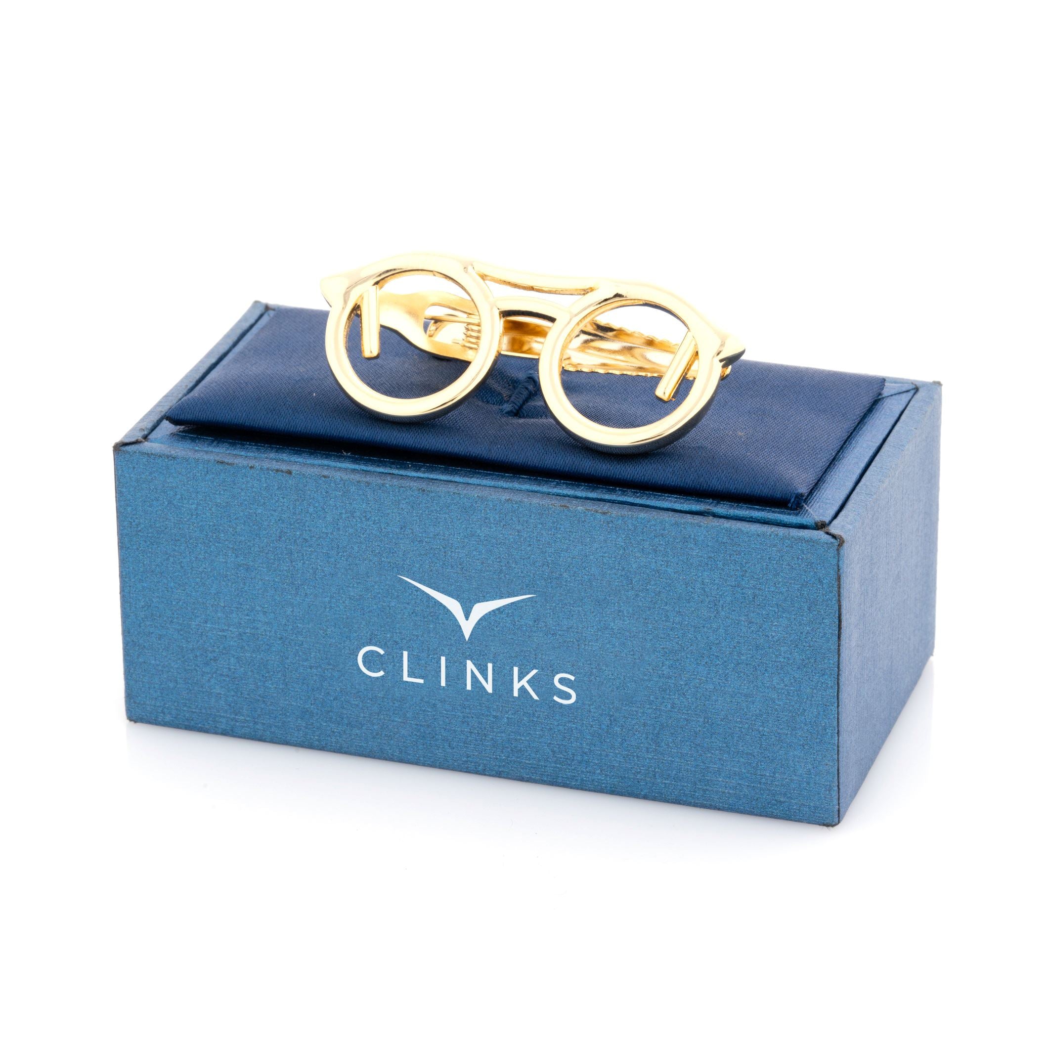 Gold Spectacles Tie Clip Tie Bars Clinks