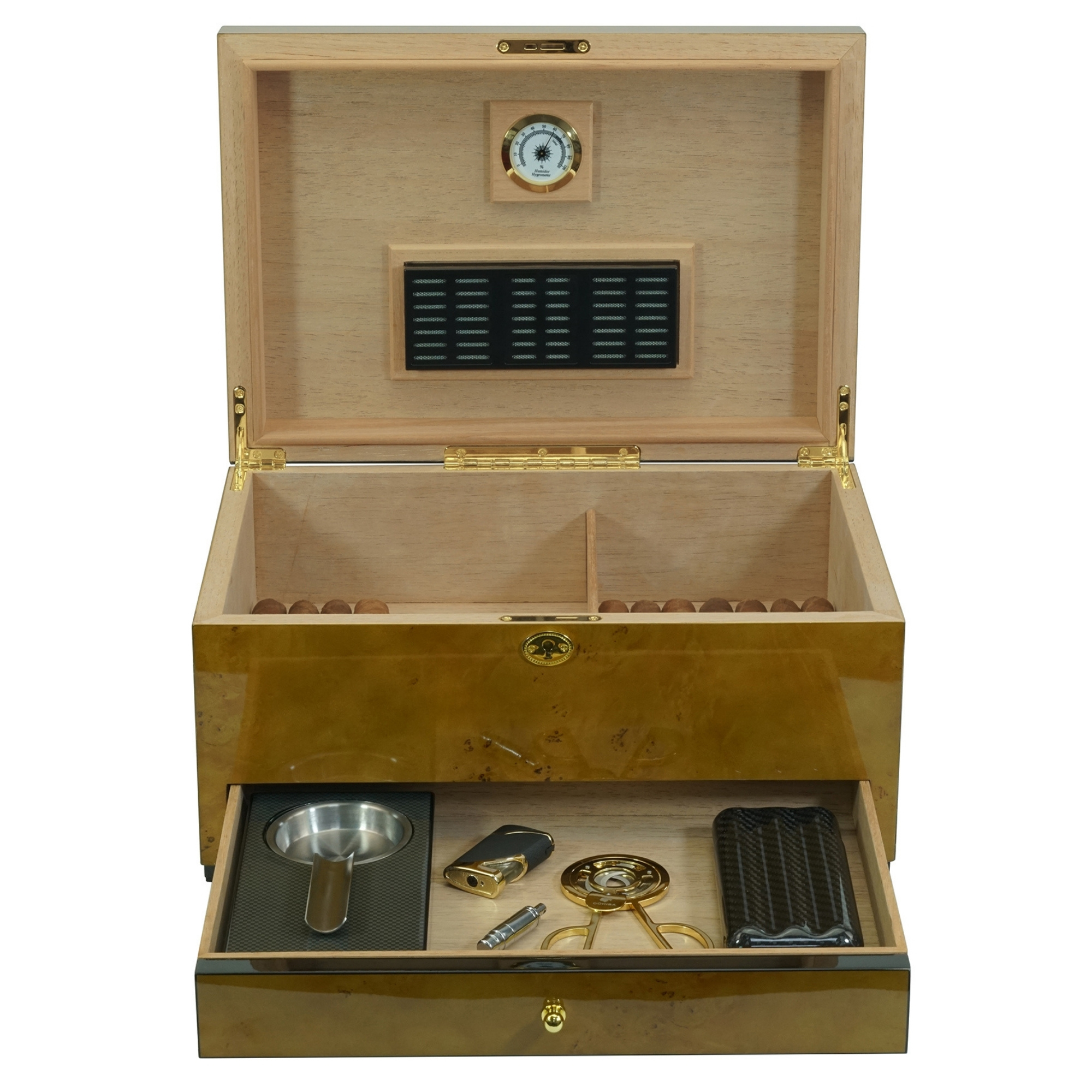 Seconds - 100 CT World Map Burl Cigar Humidor Spanish Cedar Box for Cigars (A)